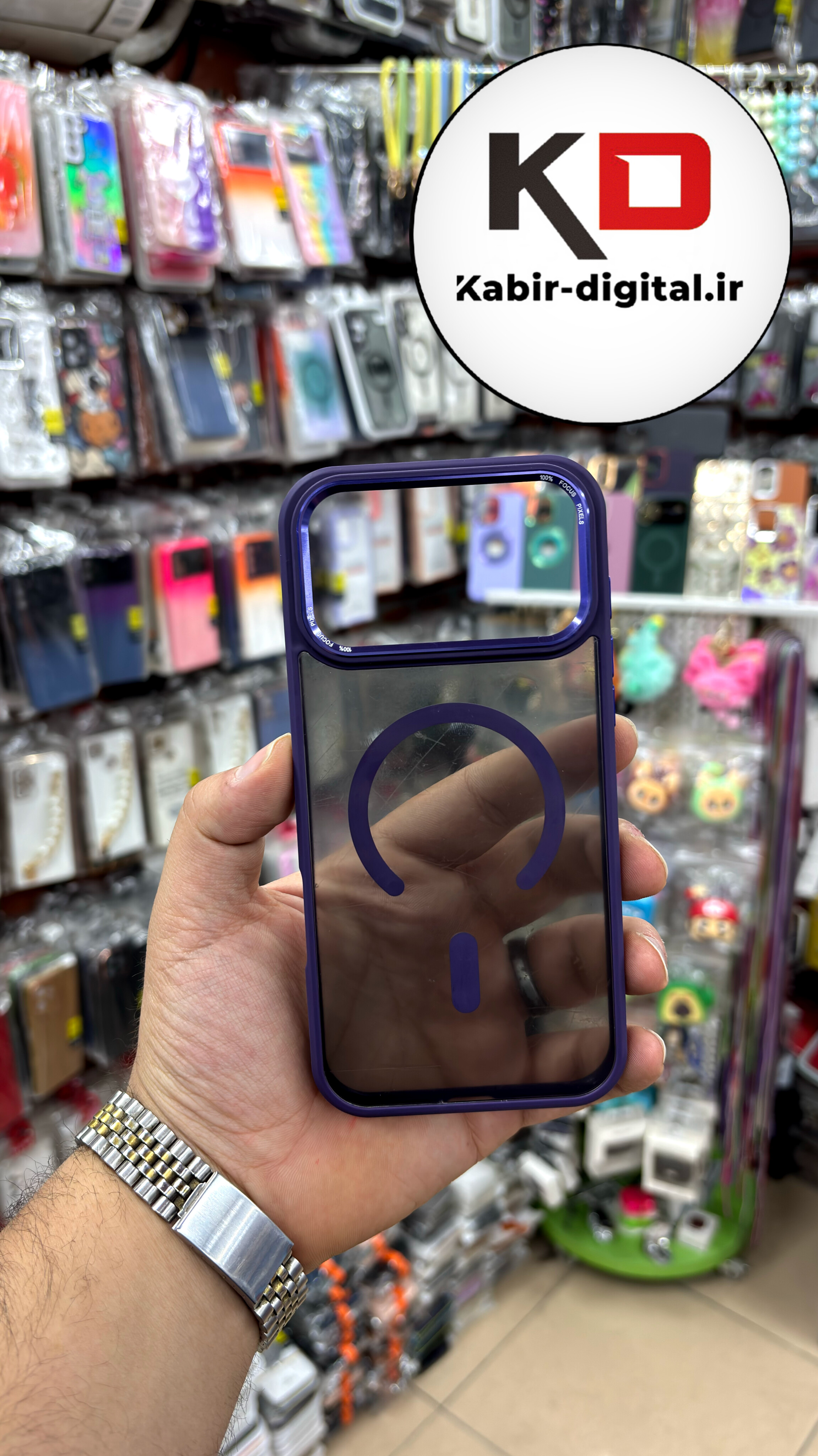 قاب گوشی iPhone 17 Pro Max آیفون شفاف مگ سیف دار MagSafe اورجینال Metal Stand Case پشت مات دور رنگی بنفش