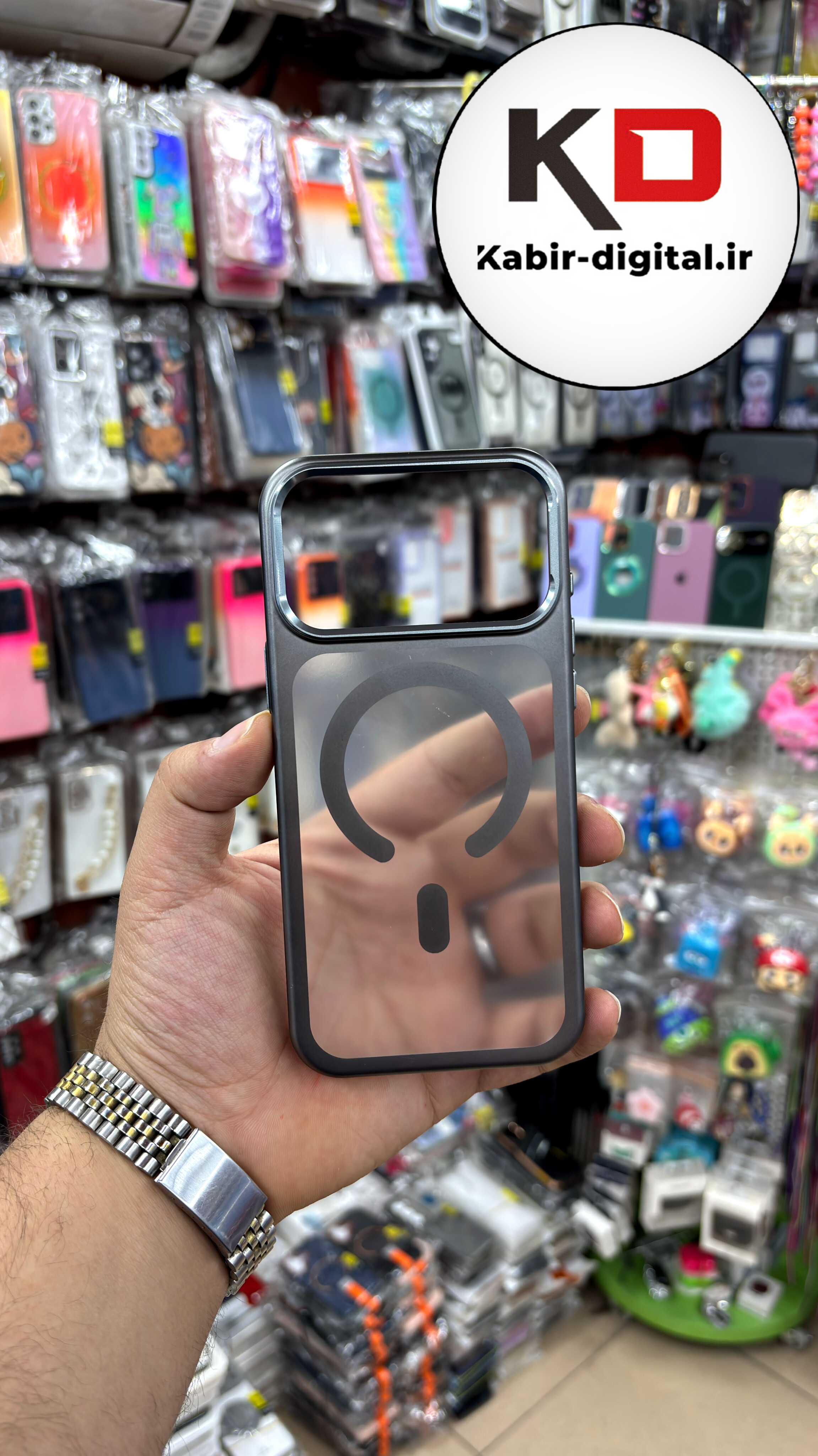 قاب گوشی iPhone 17 Pro Max آیفون شفاف مگ سیف دار MagSafe اورجینال Metal Stand Case پشت مات دور رنگی
