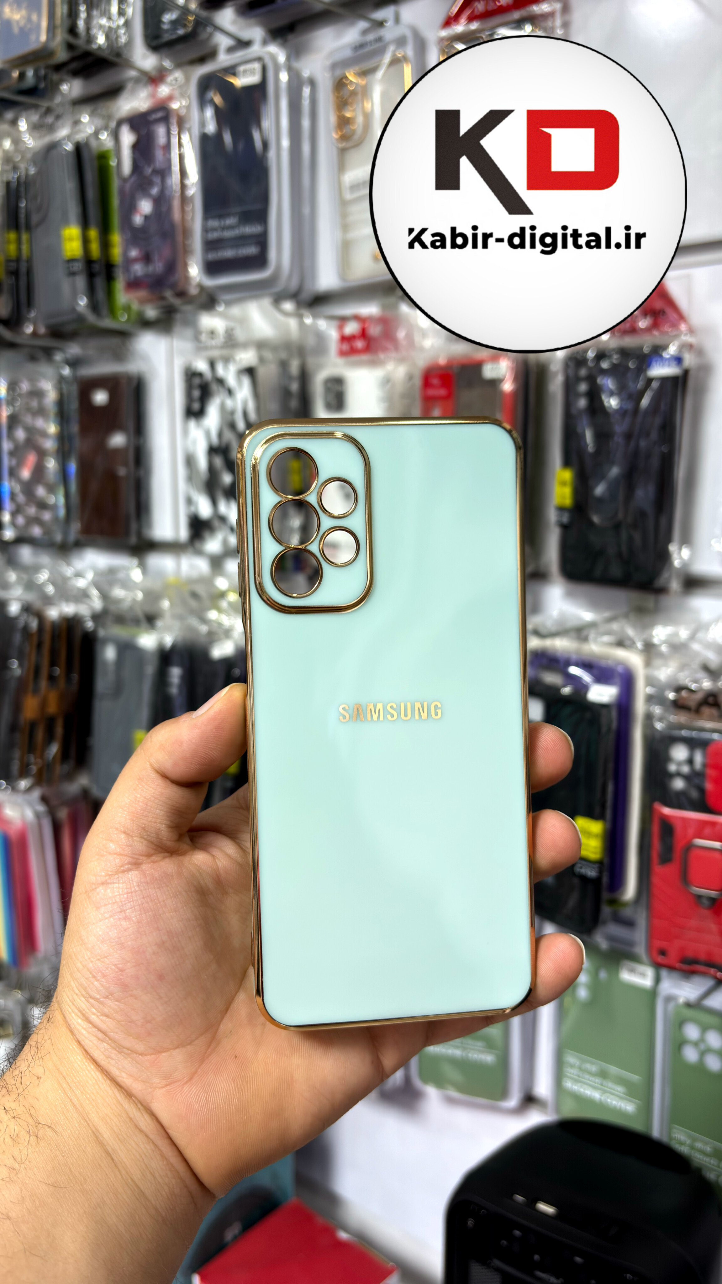 قاب گوشی Galaxy A13 / A23 سامسونگ طرح ژله ای مای کیس گلد لاین دور طلایی محافظ لنز دار فیروزه ایی