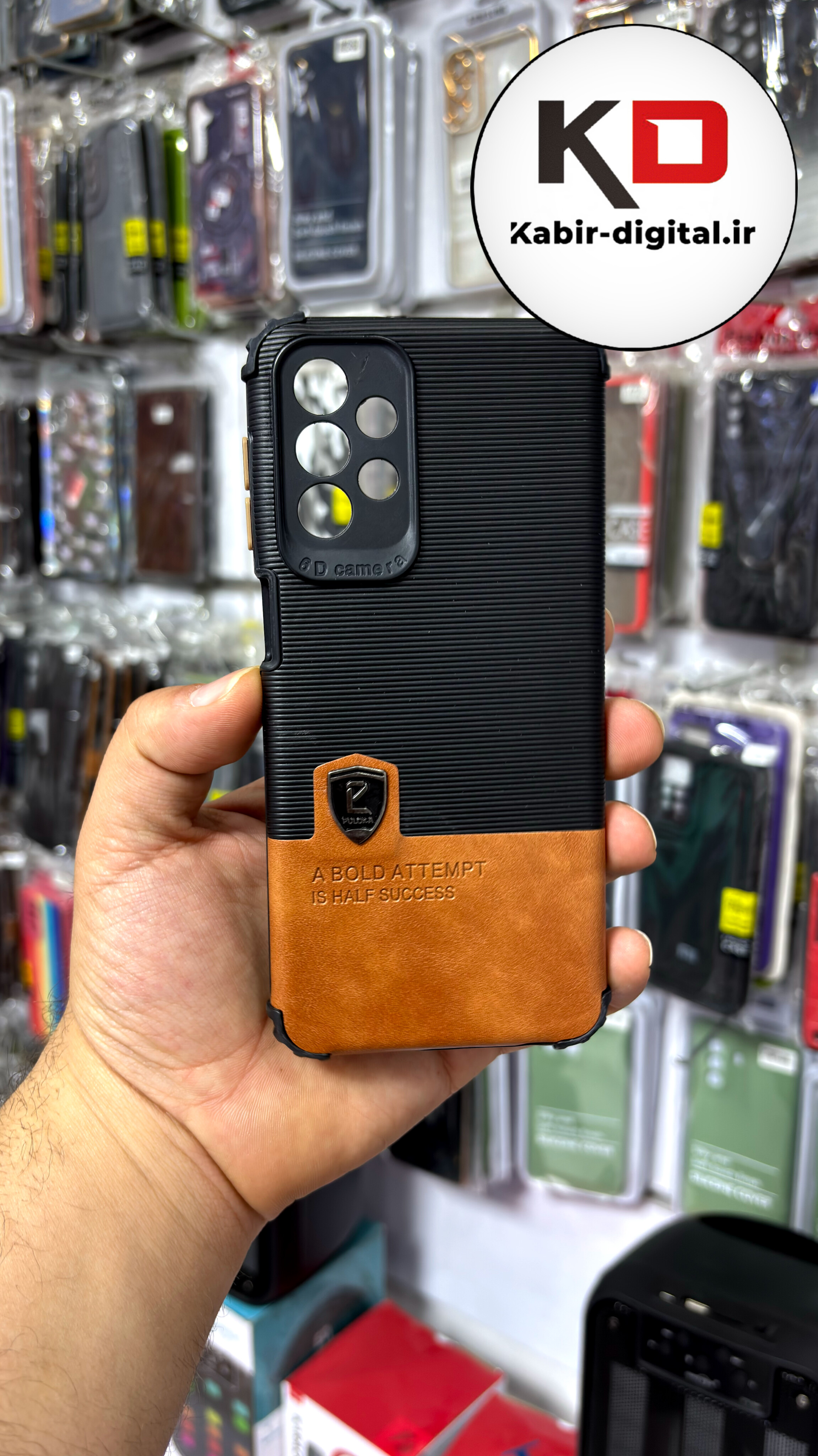 قاب گوشی Galaxy A13 / A23 سامسونگ اورجینال پولوکا PULOKA ضد ضربه چرمی کپسولی محافظ لنز دار قهوه ایی