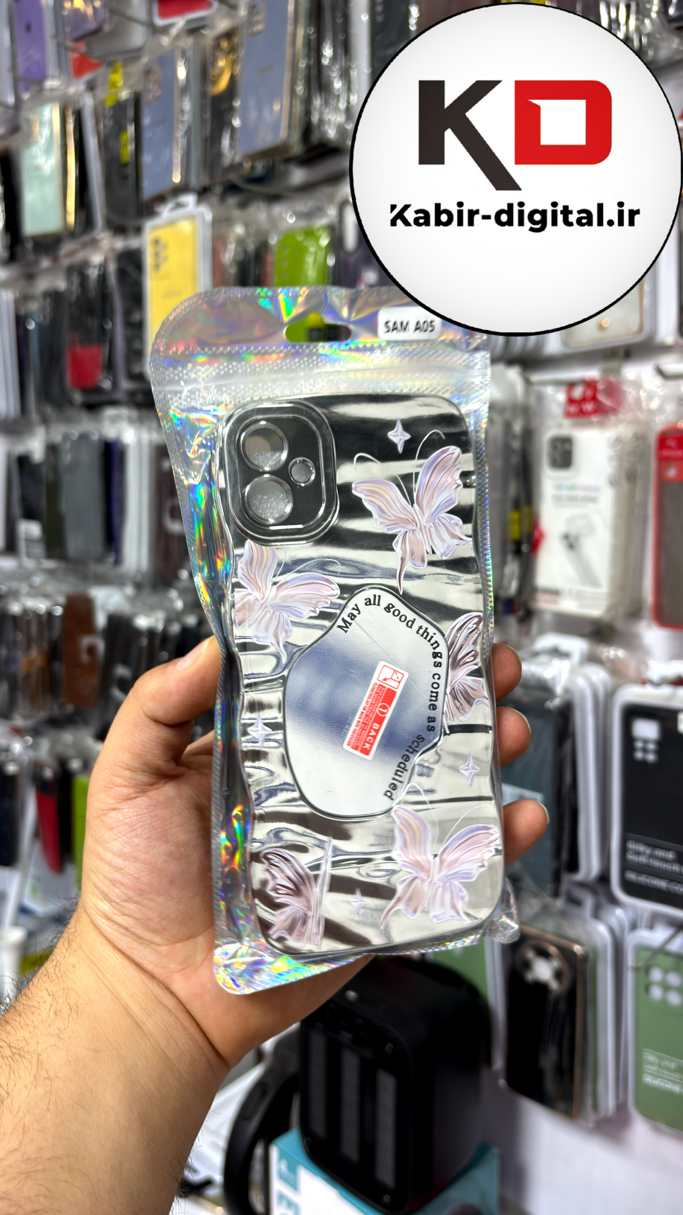 قاب گوشی Galaxy A05 سامسونگ اورجینال فانتزی منحنی سخت آینه ای لنز کرومی محافظ لنزدار طرح پروانه