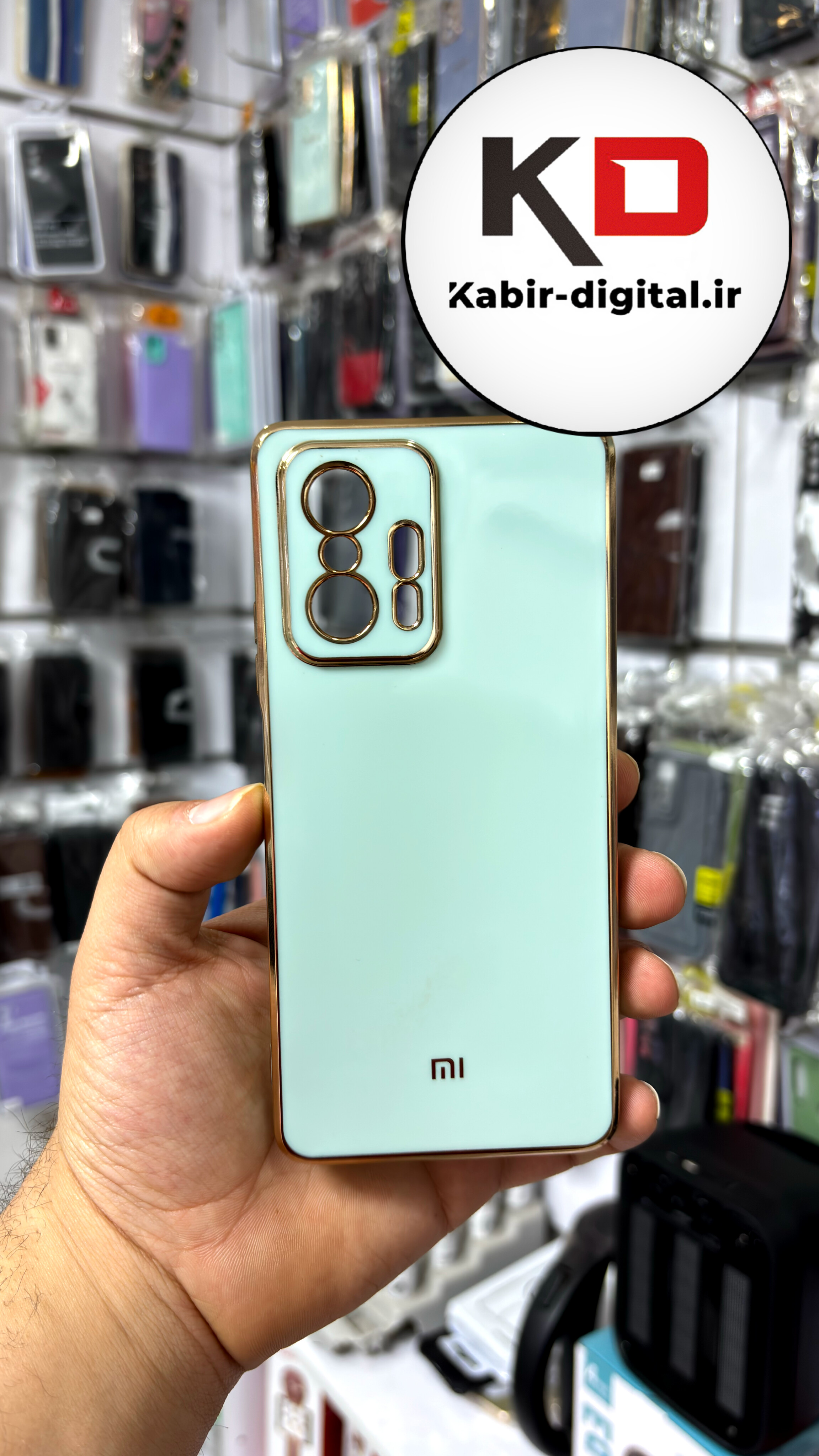 قاب گوشی MI 11T Pro / Mi 11T  شیائومی طرح ژله ای مای کیس گلد لاین دور طلایی محافظ لنز دار سبز فیروزه ایی