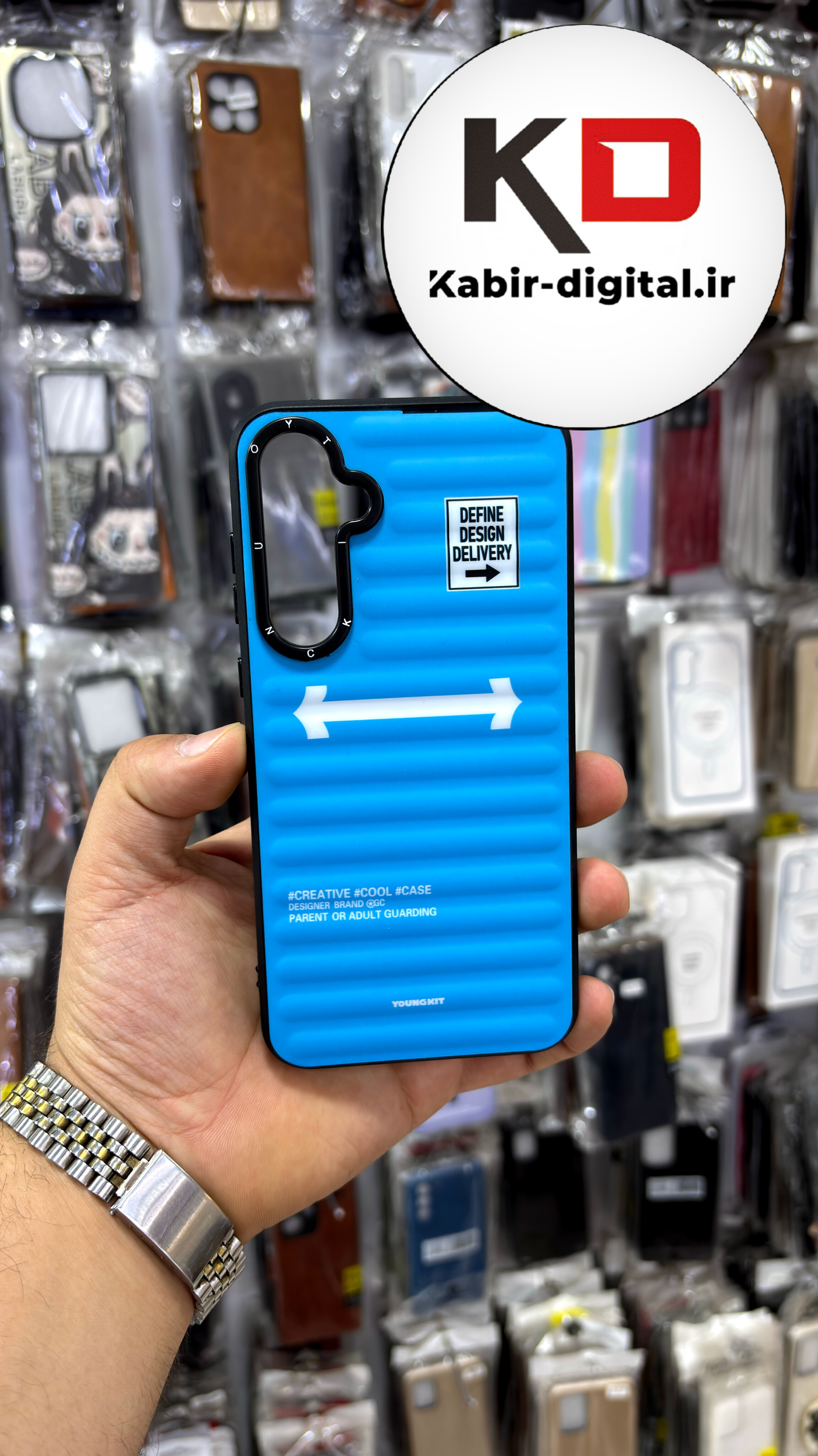 قاب گوشی Galaxy A35 / A55 سامسونگ یانگ کیت YOUNGKIT طرح برجسته دور سیلیکونی طرح مگ سیف Magsafe آبی