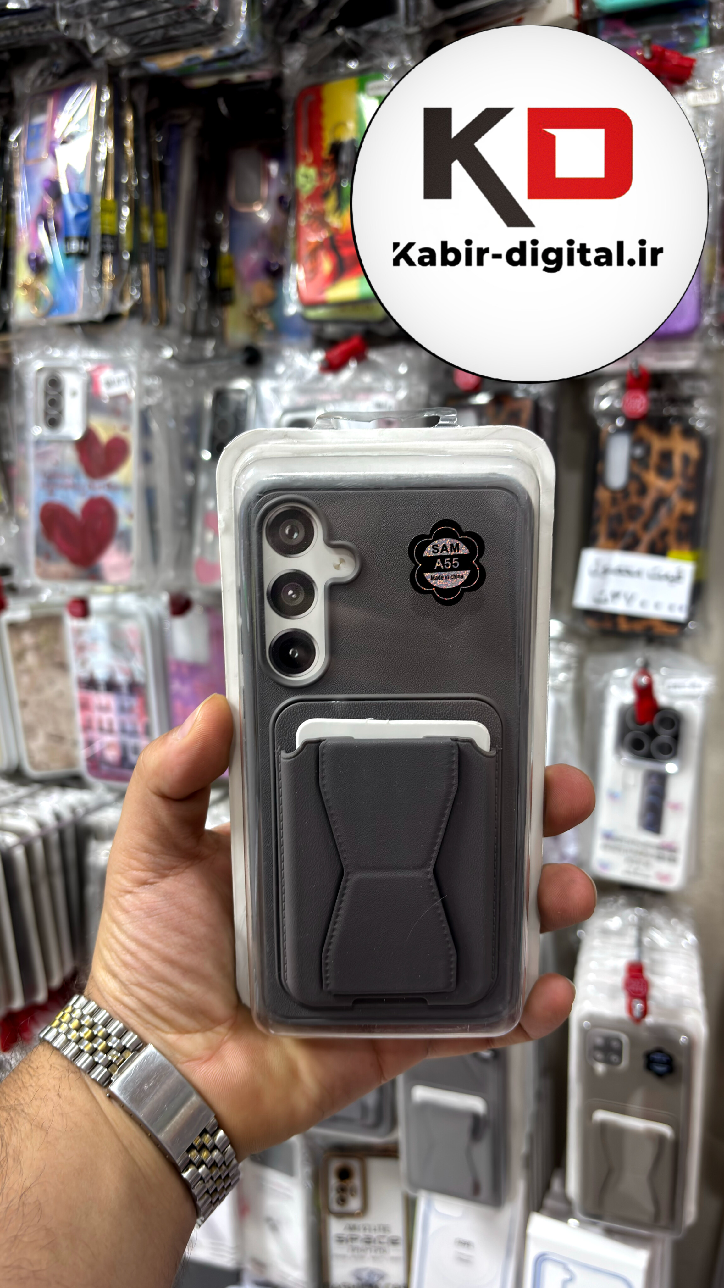 قاب گوشی Galaxy A35 / A55 سامسونگ چرمی دوخت دار اورجینال جاکارتی دار مگنتی استندشو