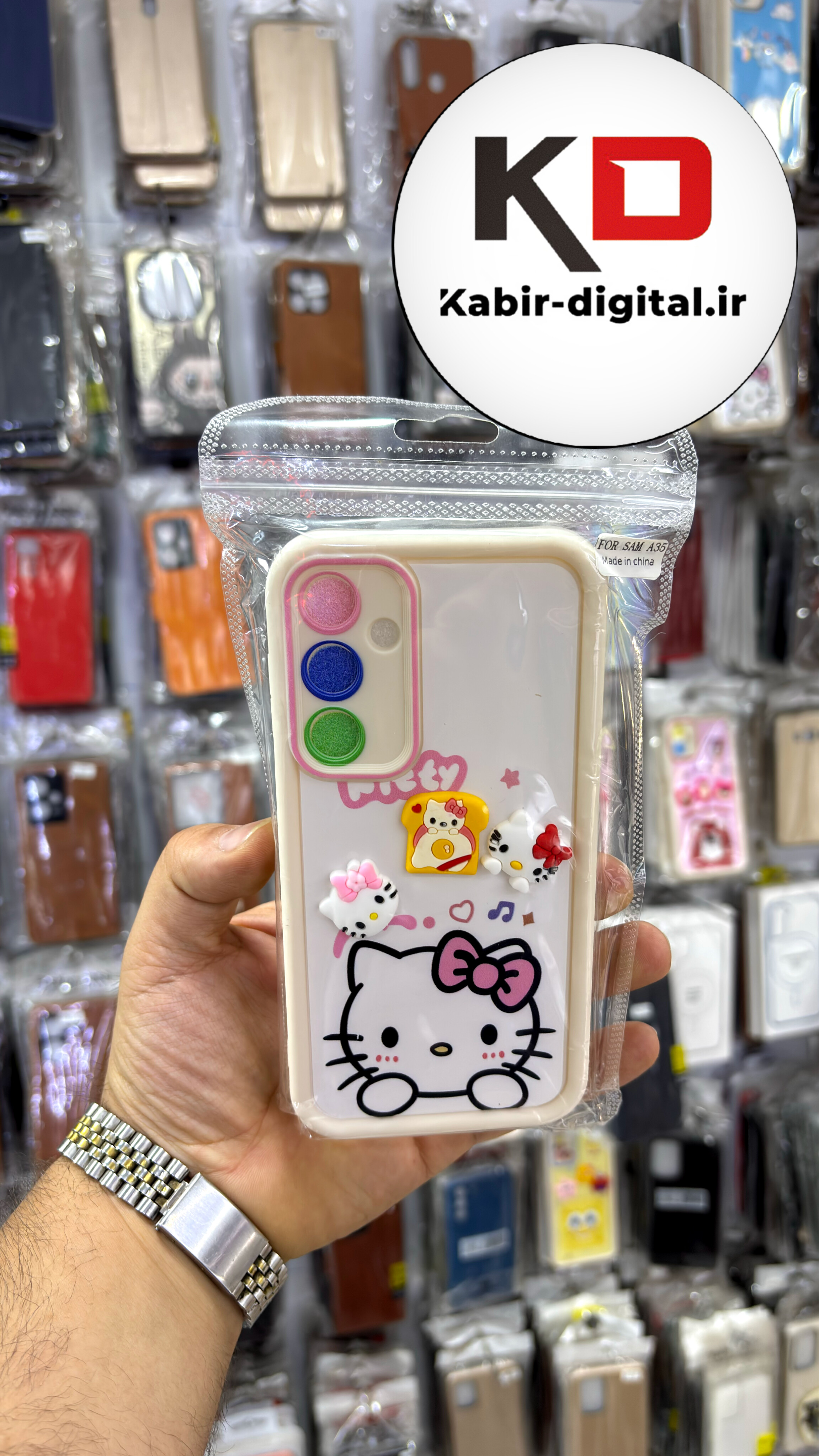 قاب گوشی Galaxy A35/A55 سامسونگ طرح سیلیکونی Solid عروسکی برجسته محافظ لنز دار طرح هلوکیتی سفید