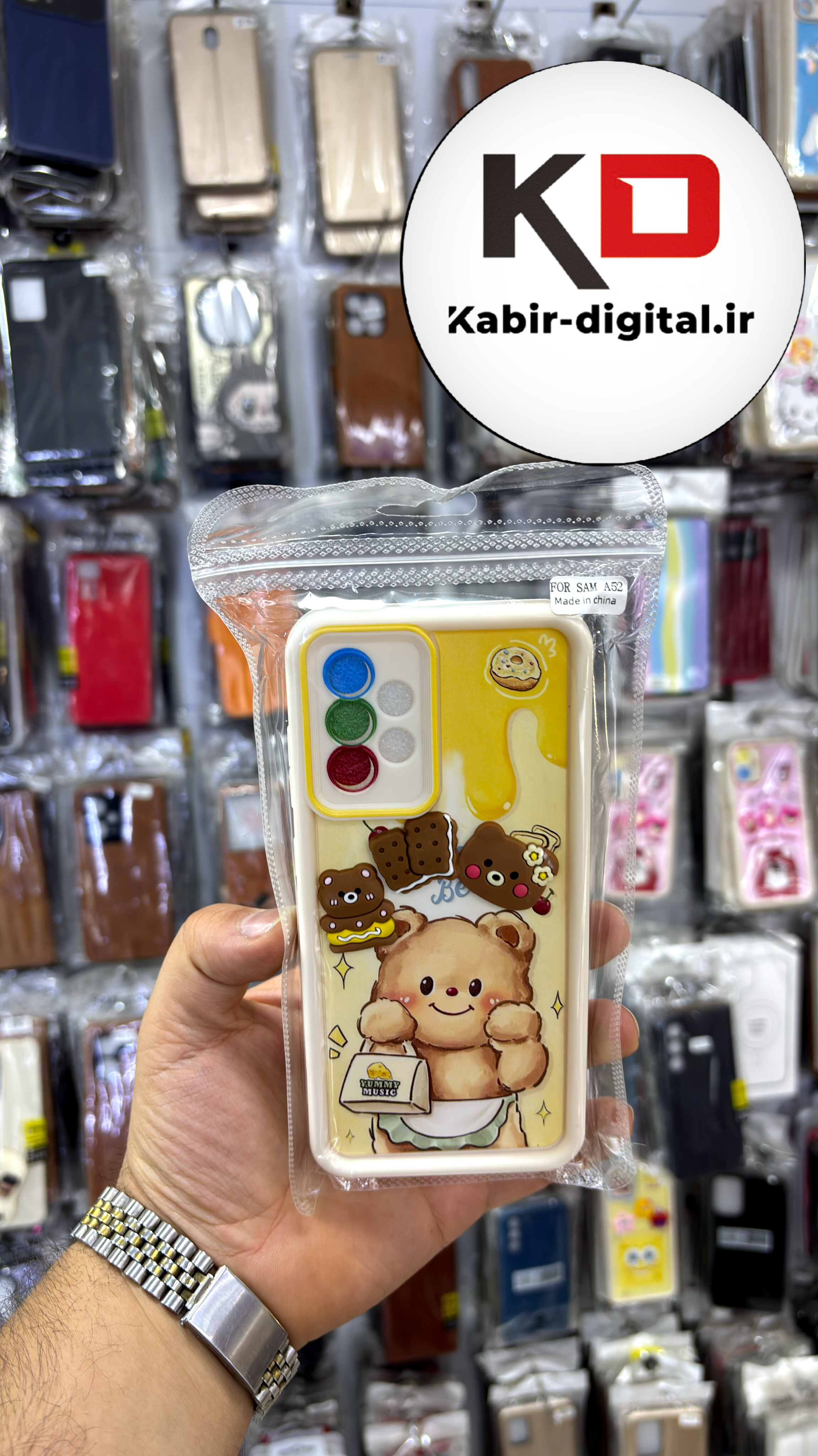 قاب گوشی Galaxy A52 / A52s سامسونگ طرح سیلیکونی Solid عروسکی برجسته محافظ لنز دار طرح خرس بیسکویتی
