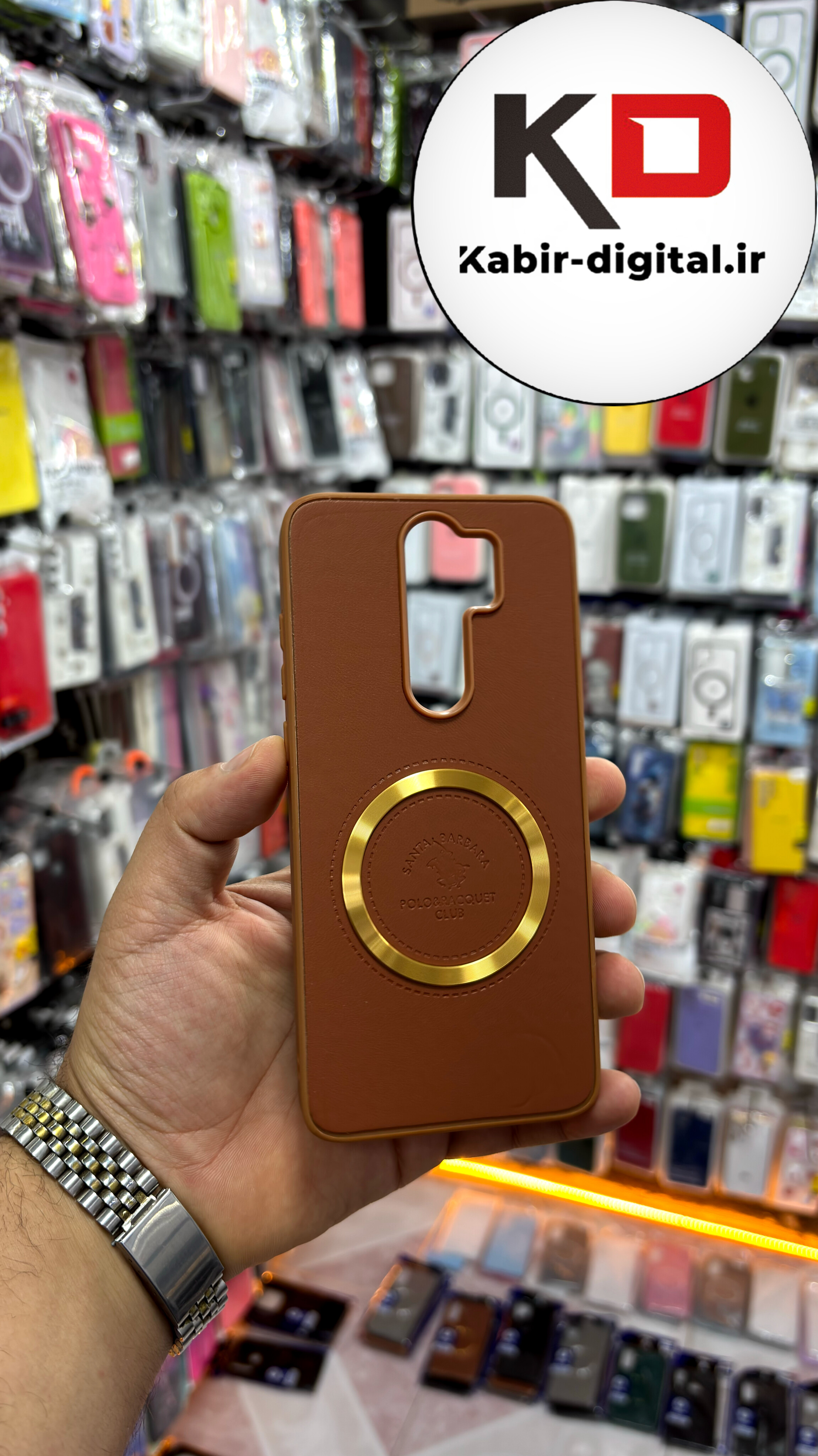 قاب گوشی  Redmi Note 8 Pro شیائومی طرح پولو POLO چرم مگ سیف Magsafe اسپرت لنز کرومی عسلی