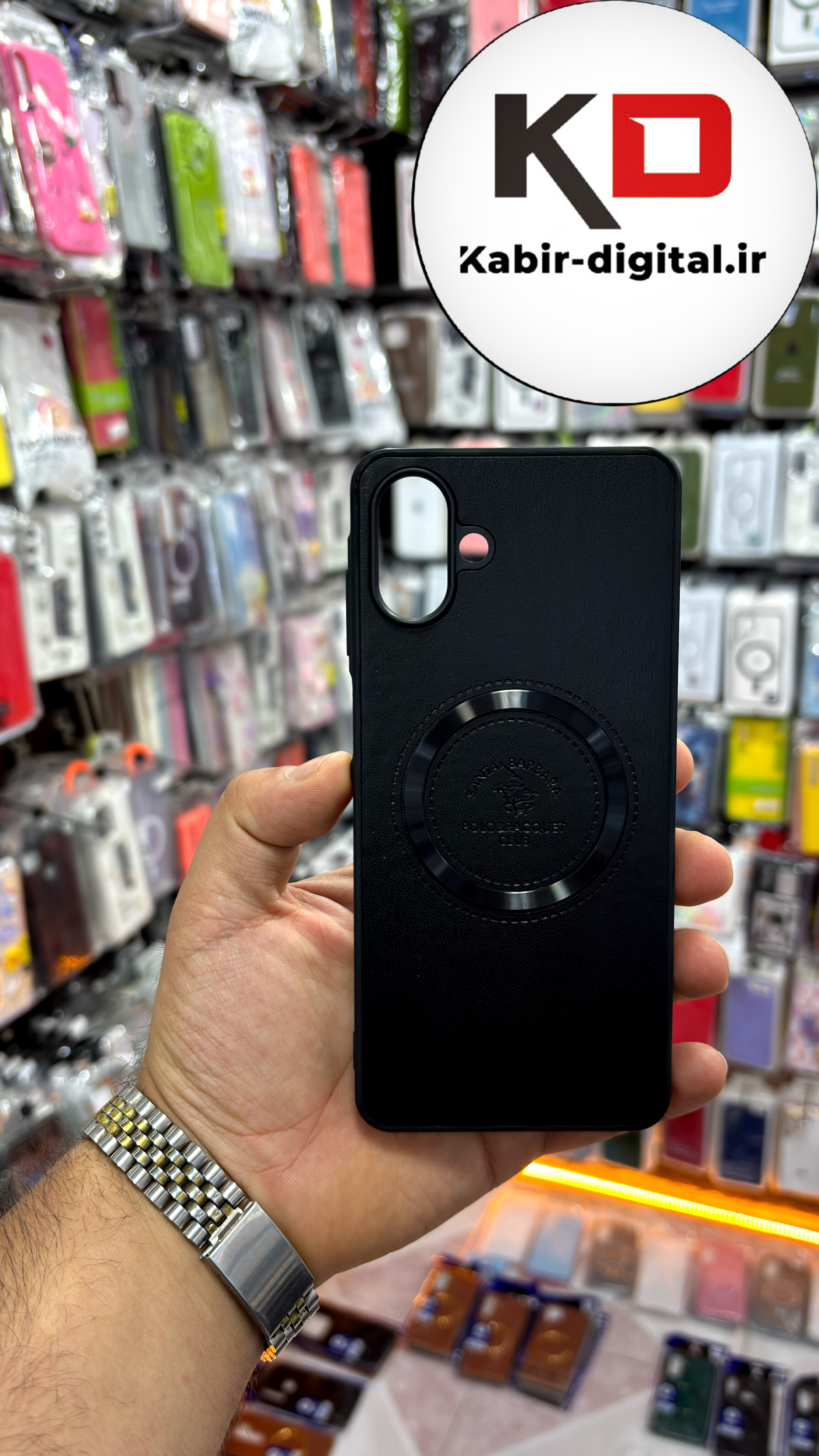 قاب گوشی Galaxy A07 سامسونگ طرح پولو POLO چرم مگ سیف Magsafe اسپرت لنز کرومی مشکی