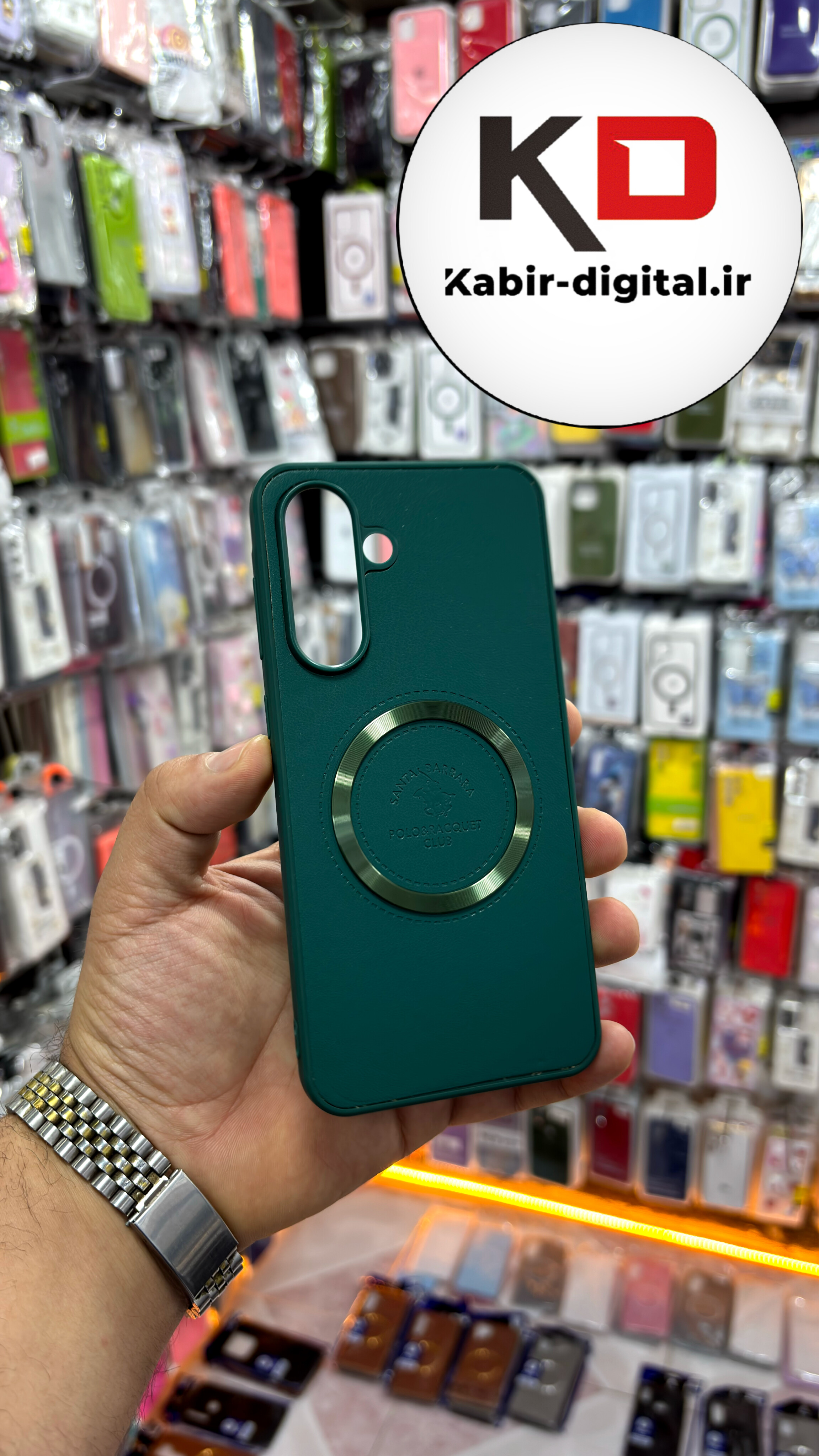 قاب گوشی Galaxy A36 سامسونگ طرح پولو POLO چرم مگ سیف Magsafe اسپرت لنز کرومی سبز