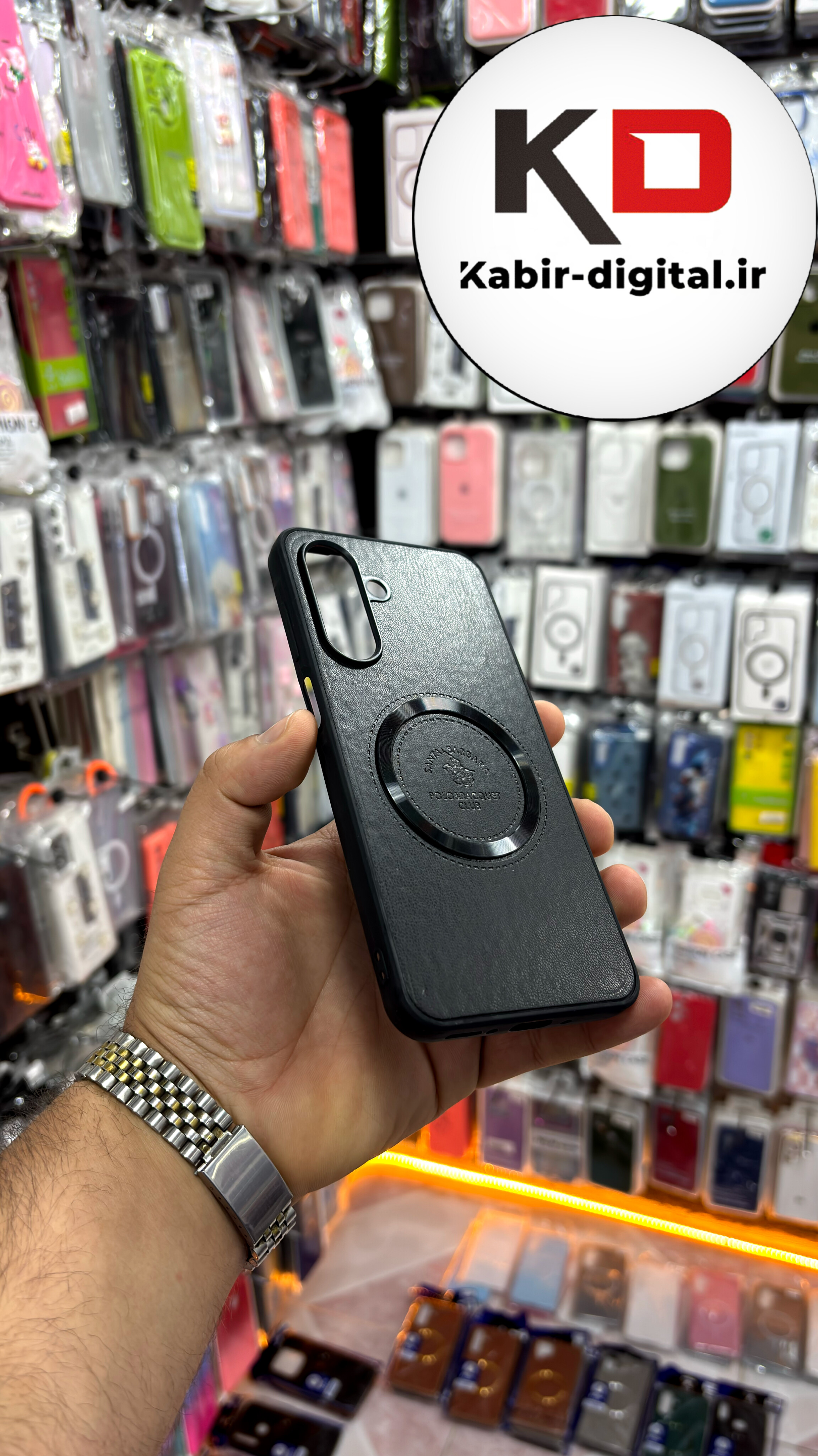 قاب گوشی Galaxy A26 سامسونگ طرح پولو POLO چرم مگ سیف Magsafe اسپرت لنز کرومی مشکی