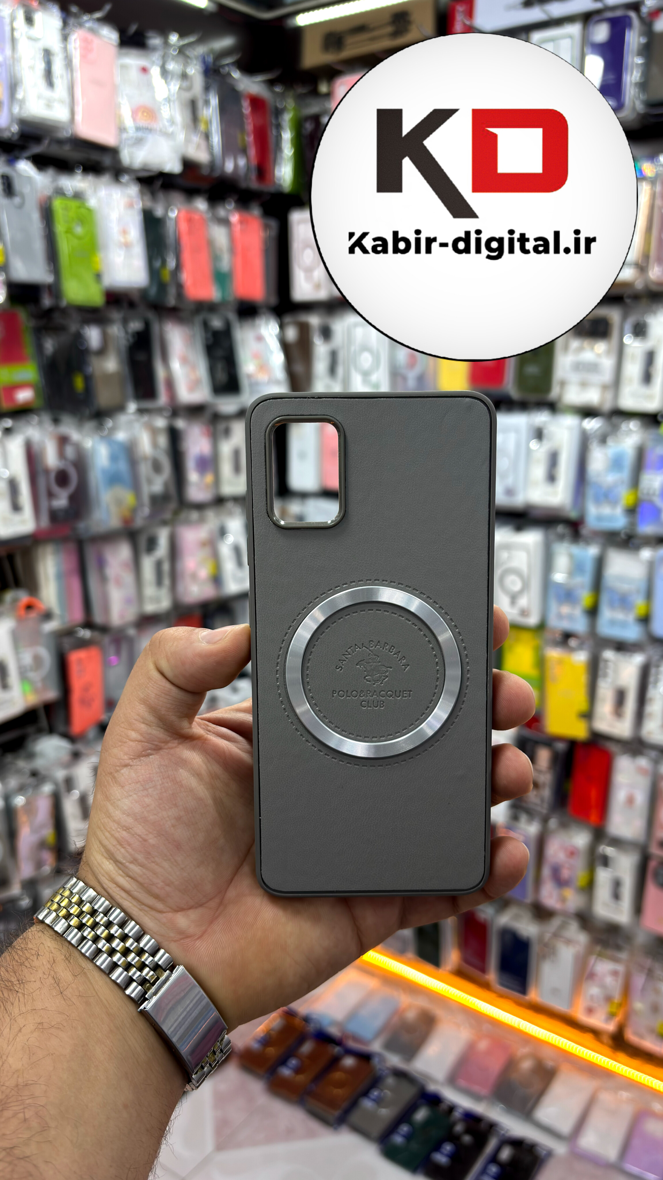 قاب گوشی Galaxy A51 سامسونگ طرح پولو POLO چرم مگ سیف Magsafe اسپرت لنز کرومی خاکستری