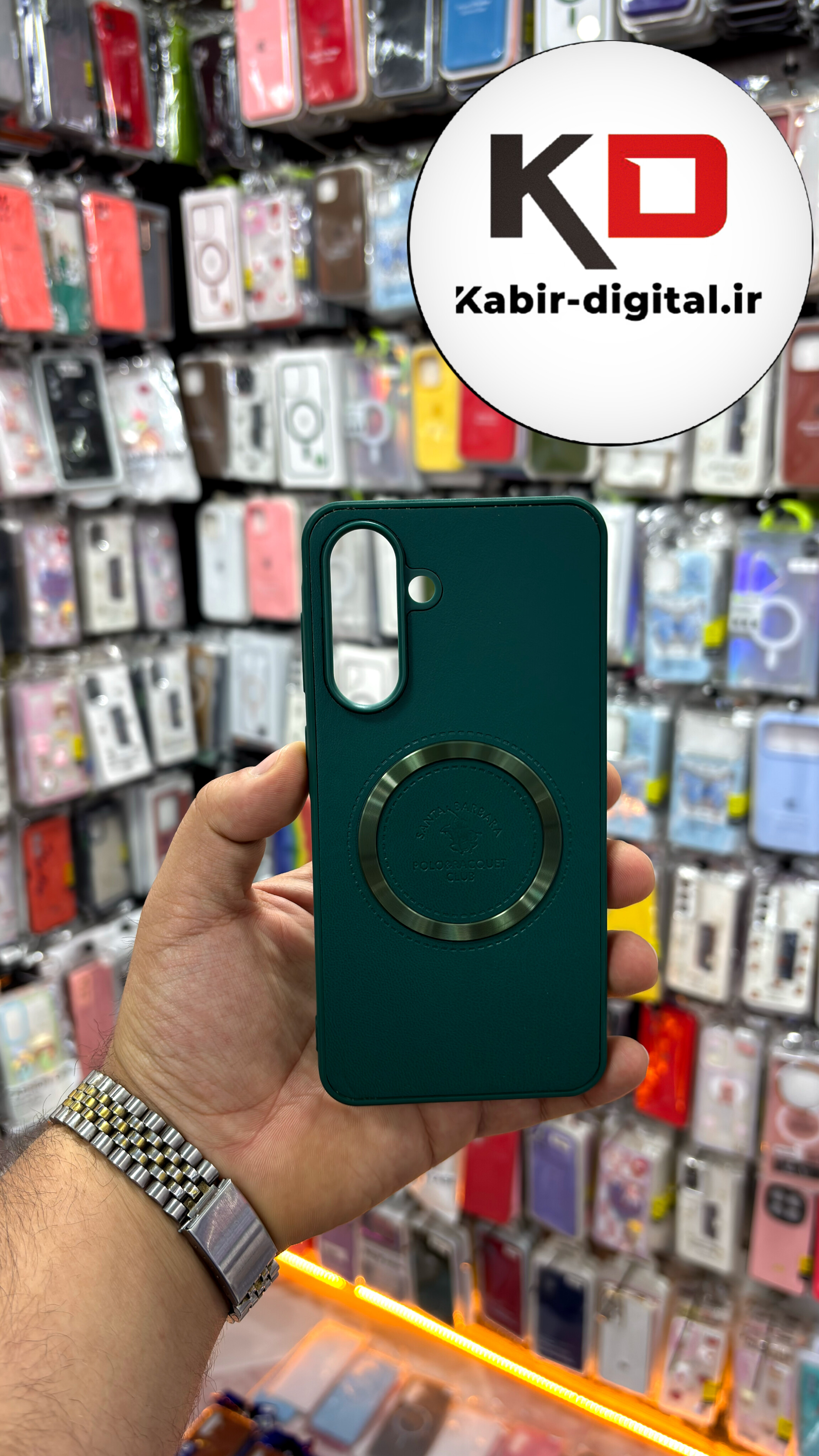 قاب گوشی Galaxy A56 سامسونگ طرح پولو POLO چرم مگ سیف Magsafe اسپرت لنز کرومی سبز