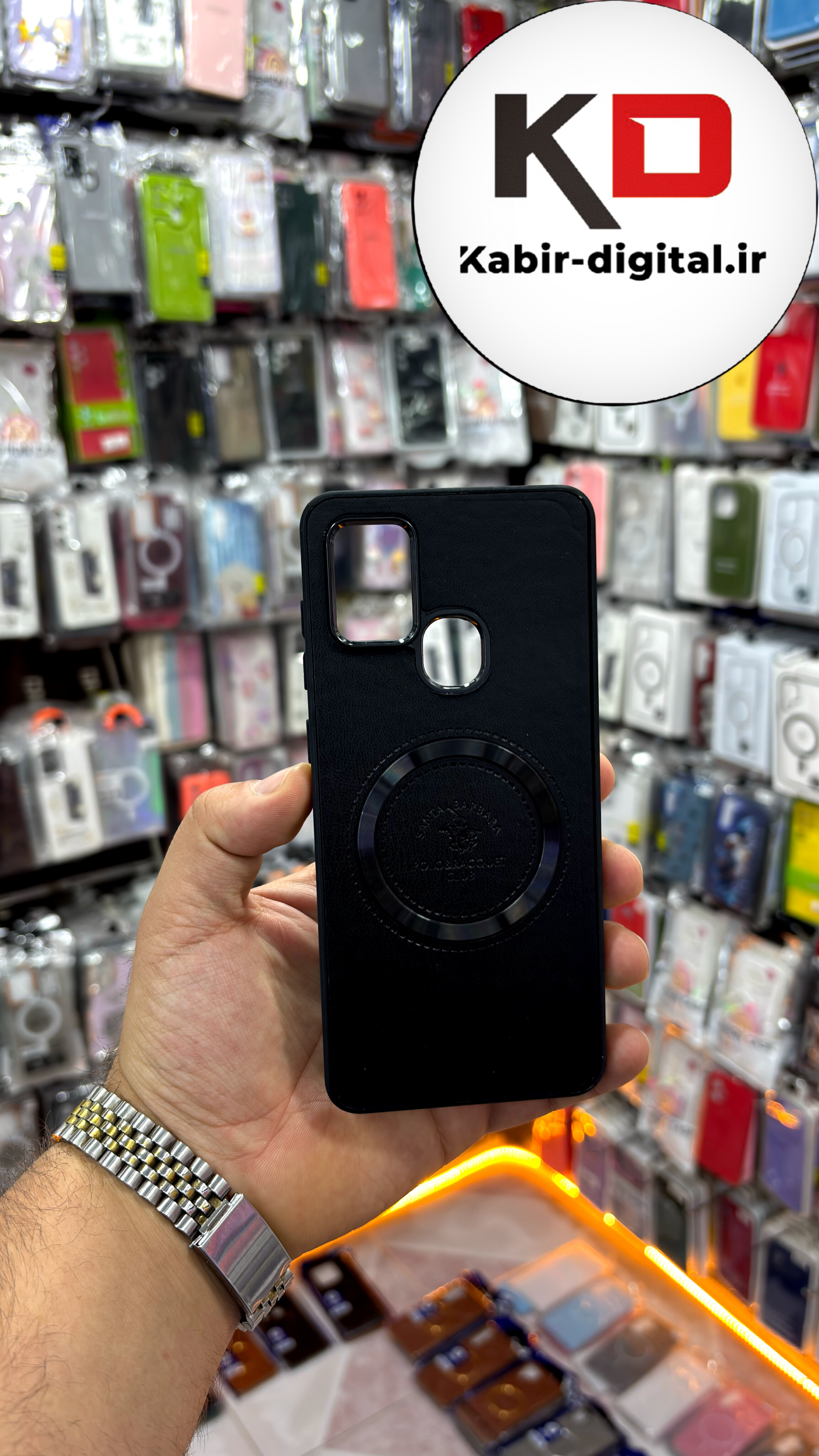 قاب گوشی Galaxy A21s سامسونگ طرح پولو POLO چرم مگ سیف Magsafe اسپرت لنز کرومی مشکی
