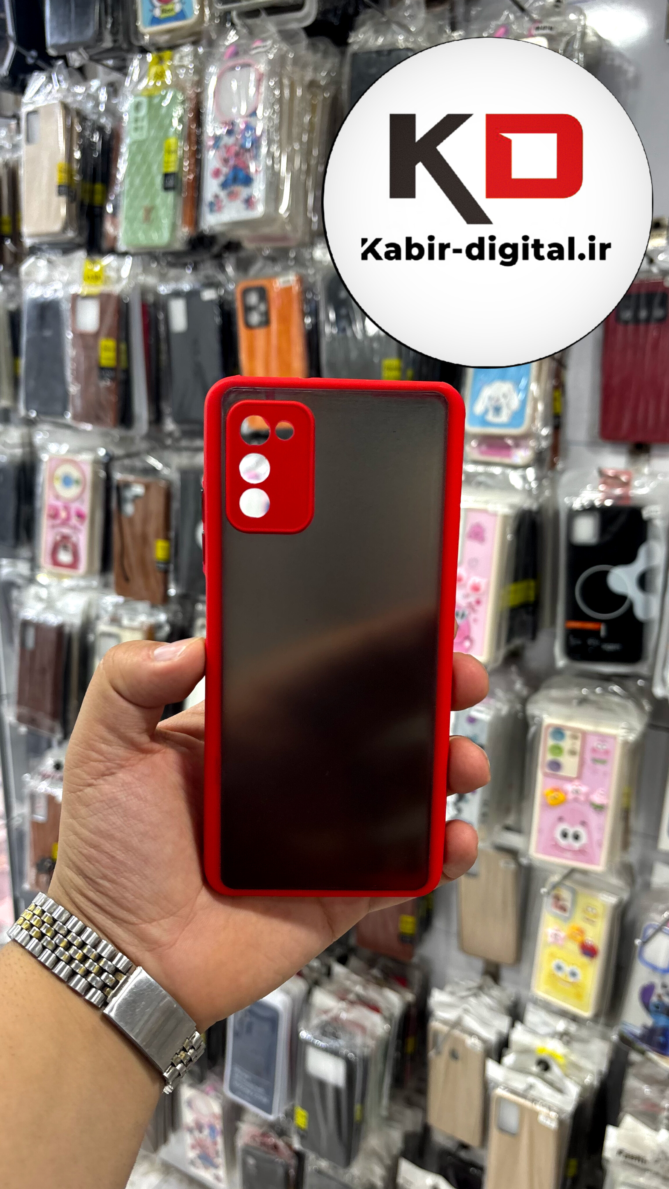 قاب گوشی Galaxy A03S سامسونگ طرح پشت مات محافظ لنز دار دور سیلیکونی قرمز