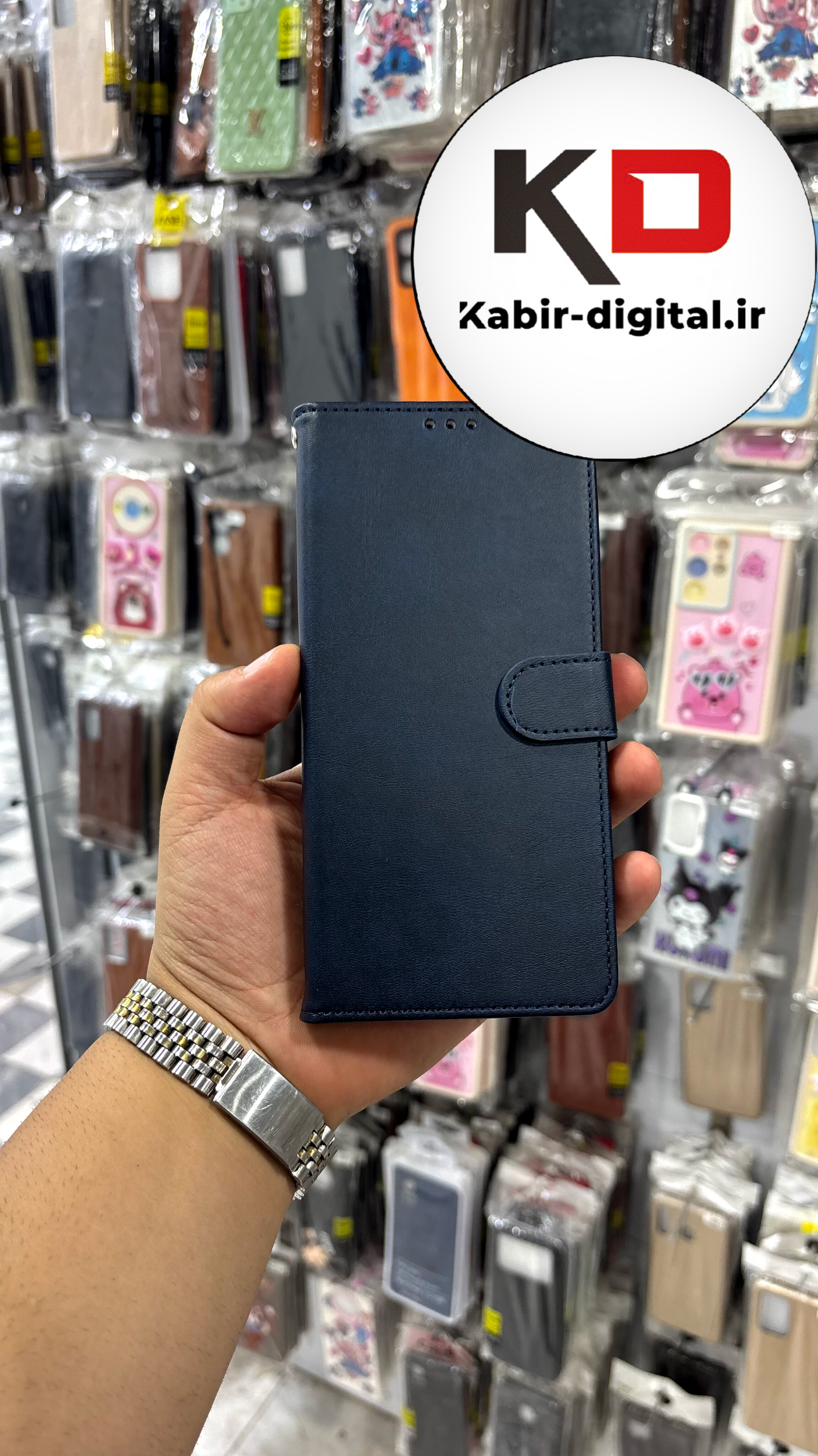 کیف گوشی Galaxy A05S سامسونگ چرم مگنتی جاکارتی محافظ لنزدار بند آویز دار سرمه ایی