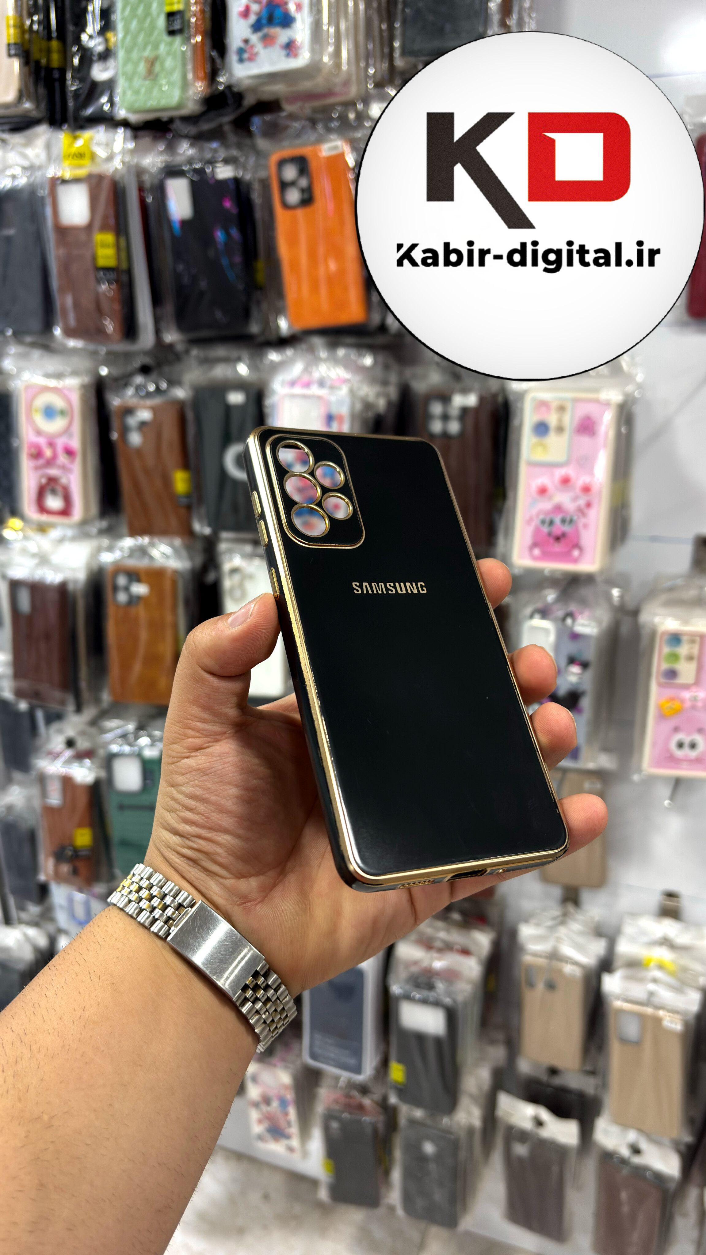 قاب گوشی Galaxy A72 سامسونگ ژله ای مای کیس طرح Gold Line دور طلایی محافظ لنز دار مشکی