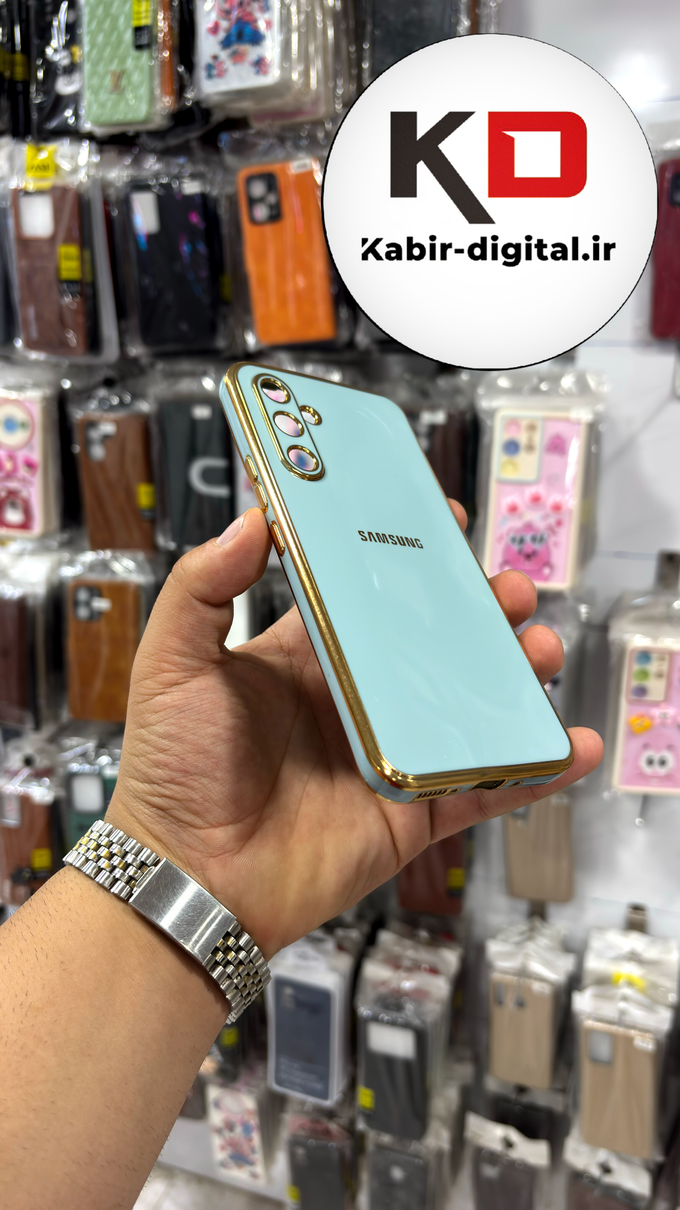 قاب گوشی Galaxy A54 سامسونگ طرح ژله ای مای کیس گلد لاین دور طلایی محافظ لنز دار سبز آدامسی