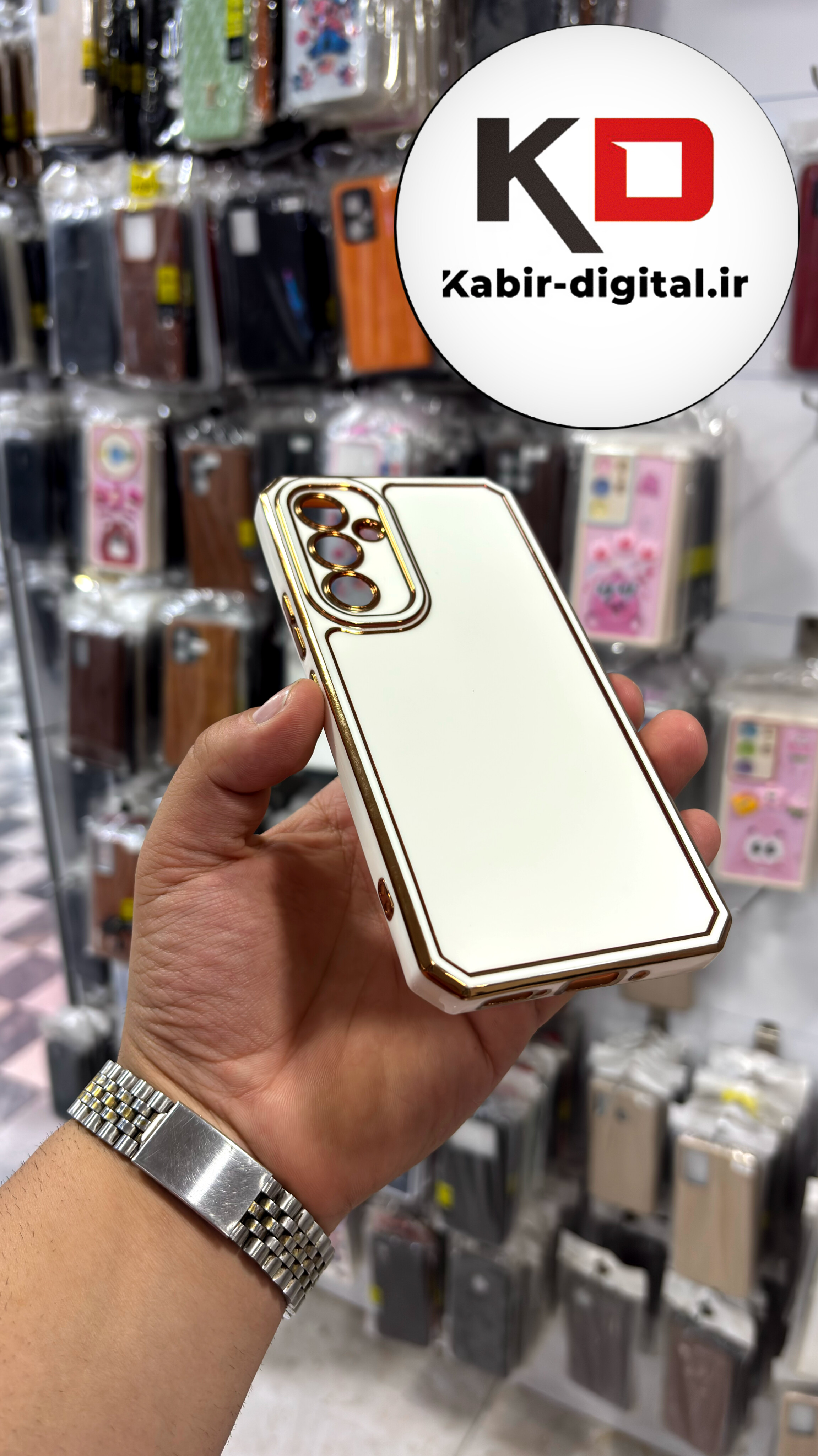 قاب گوشی Galaxy A54 سامسونگ Solid case مای کیس Gold Line دور طلایی محافظ لنز دار سفید
