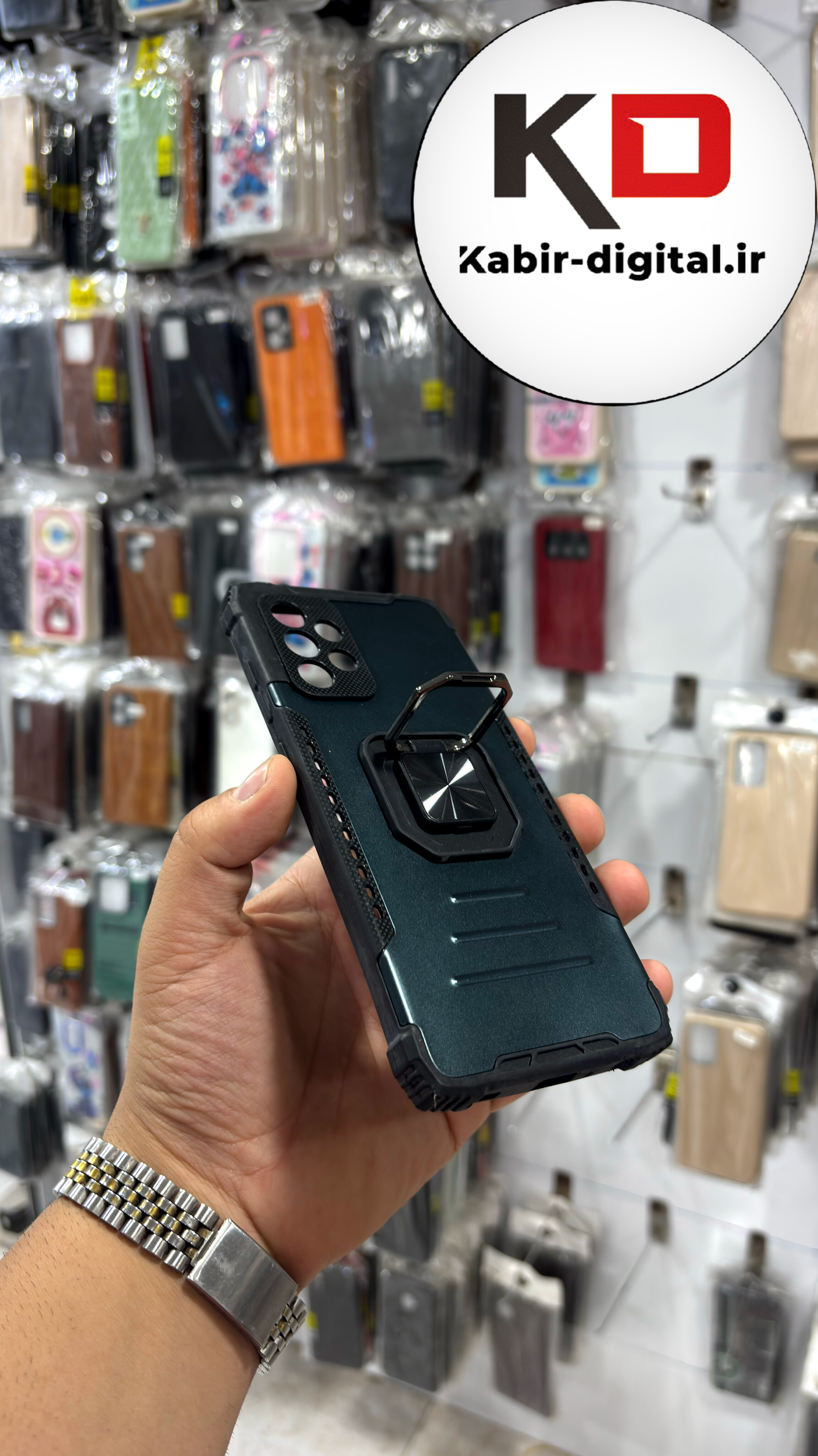 قاب گوشی Galaxy A72 سامسونگ طرح ضد ضربه بتمن فول کاور هولدر دار سبزه تیره