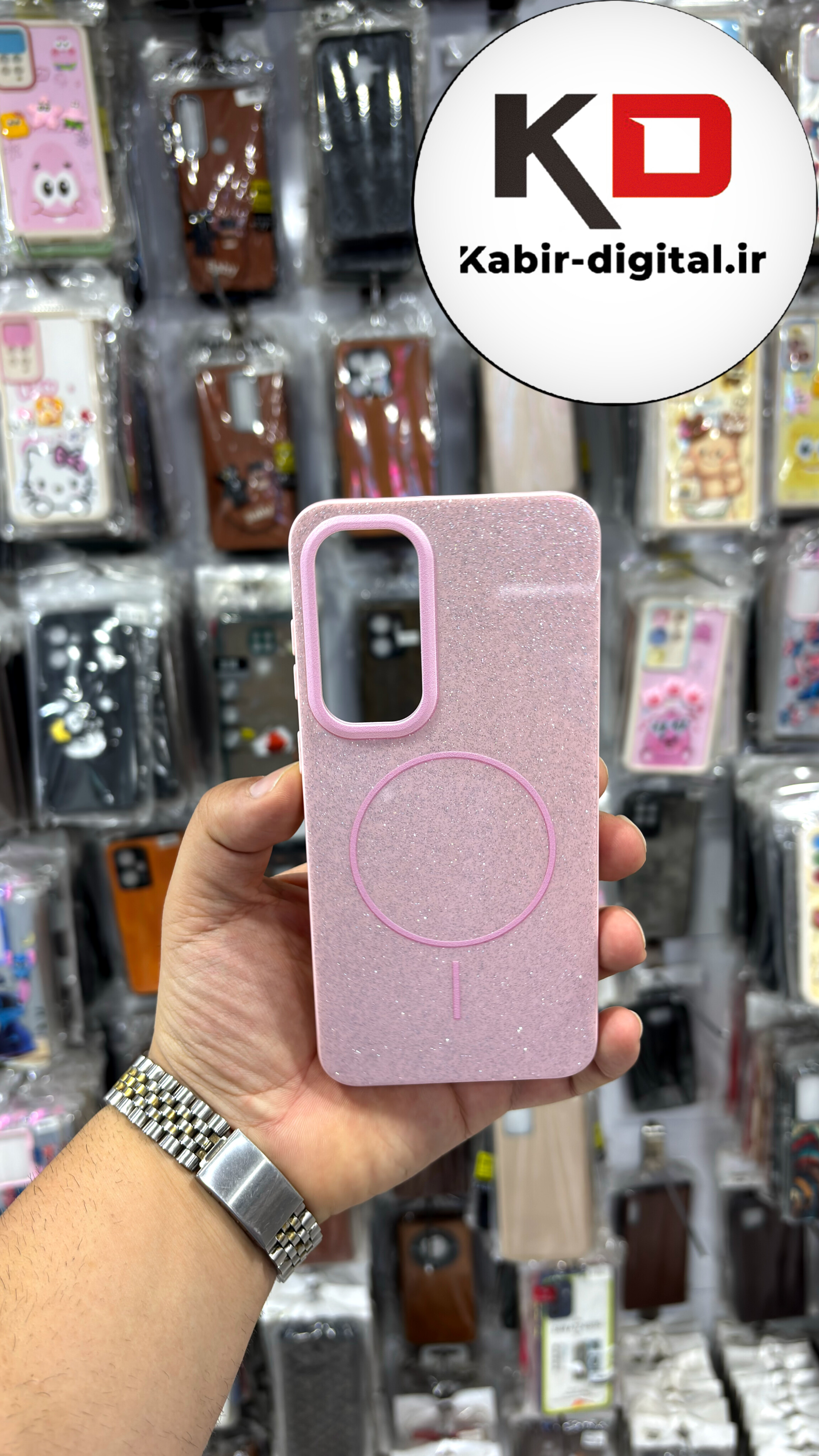 قاب گوشی S24 FE/S25 FE سامسونگ PC CASE طرح مگ سیف Magsafe اکلیلی صورتی روشن