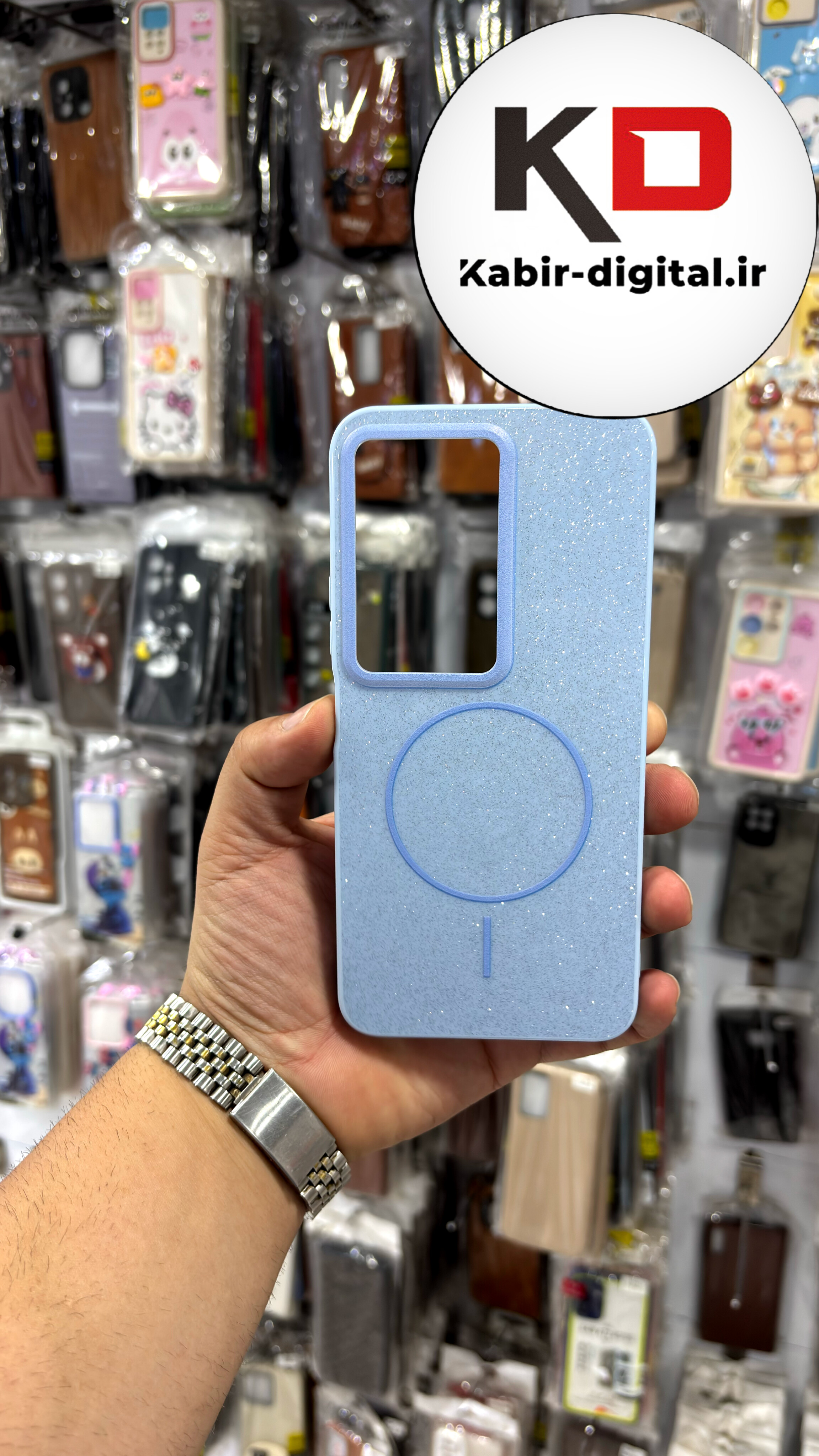 قاب گوشی Redmi 15 4G شیائومی PC CASE طرح مگ سیف Magsafe اکلیلی آبی روشن