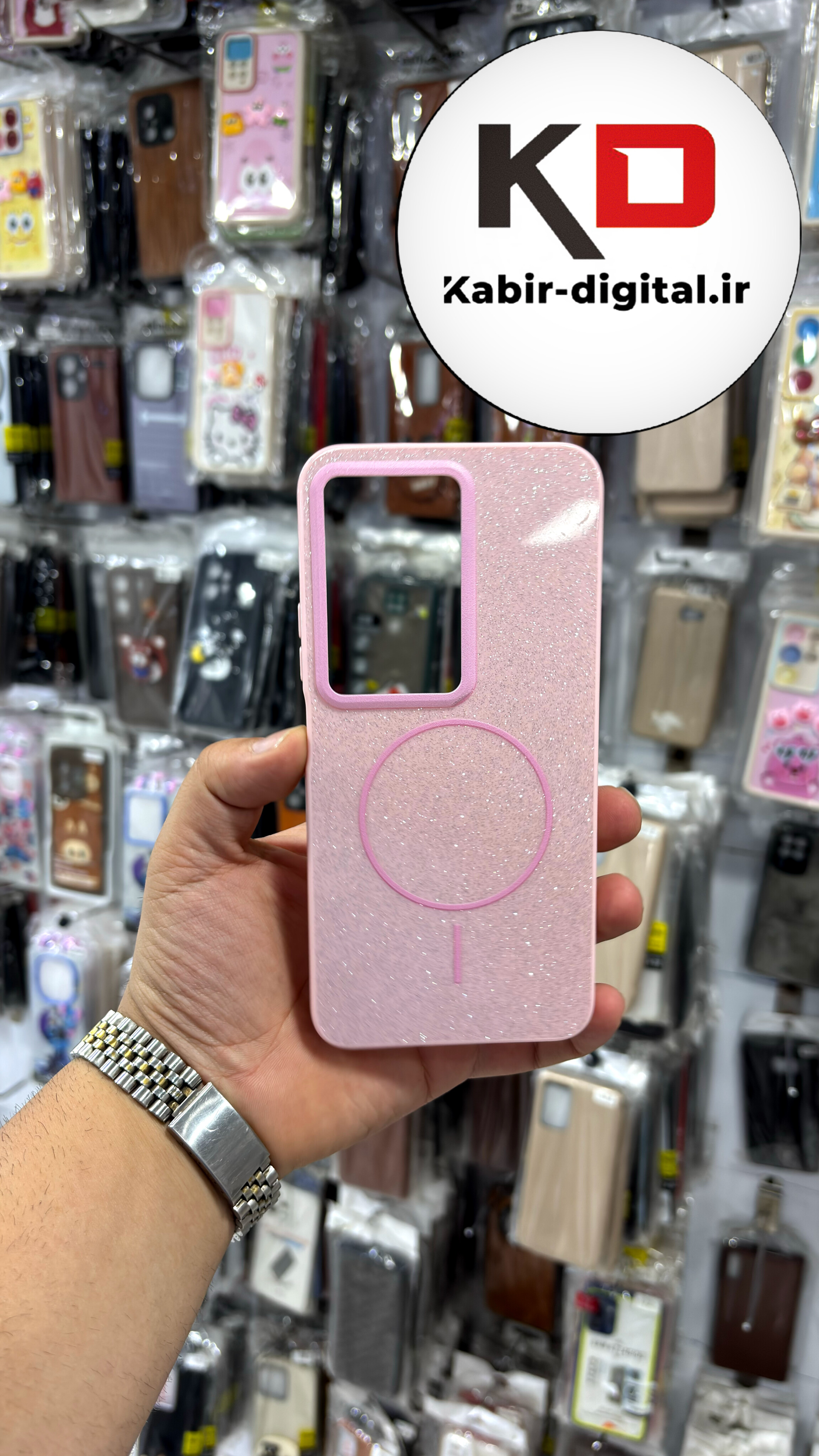 قاب گوشی Redmi 15 4G شیائومی PC CASE طرح مگ سیف Magsafe اکلیلی صورتی روشن