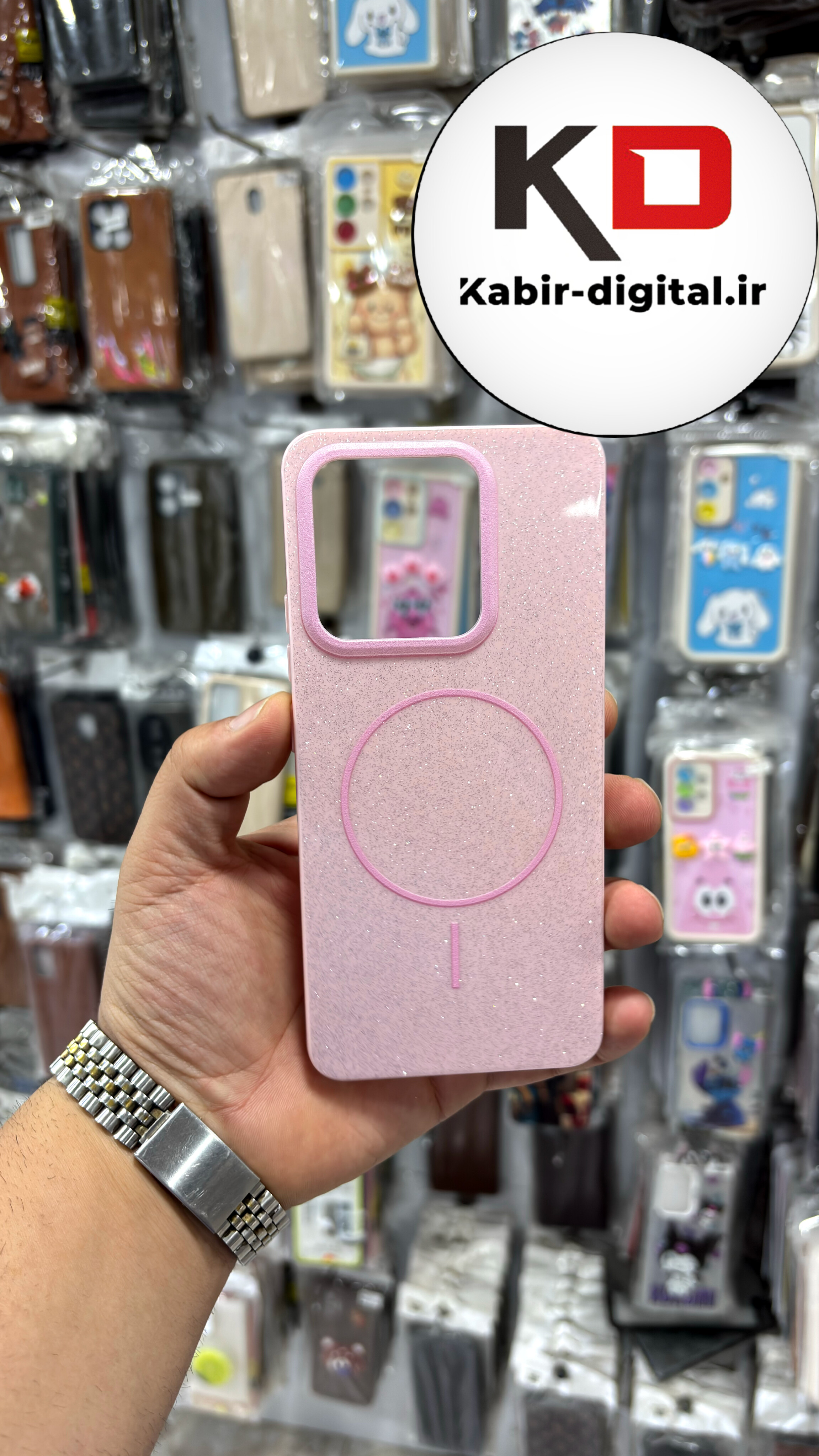 قاب گوشی Redmi NOTE 13 4G شیائومی PC CASE طرح مگ سیف Magsafe اکلیلی صورتی روشن