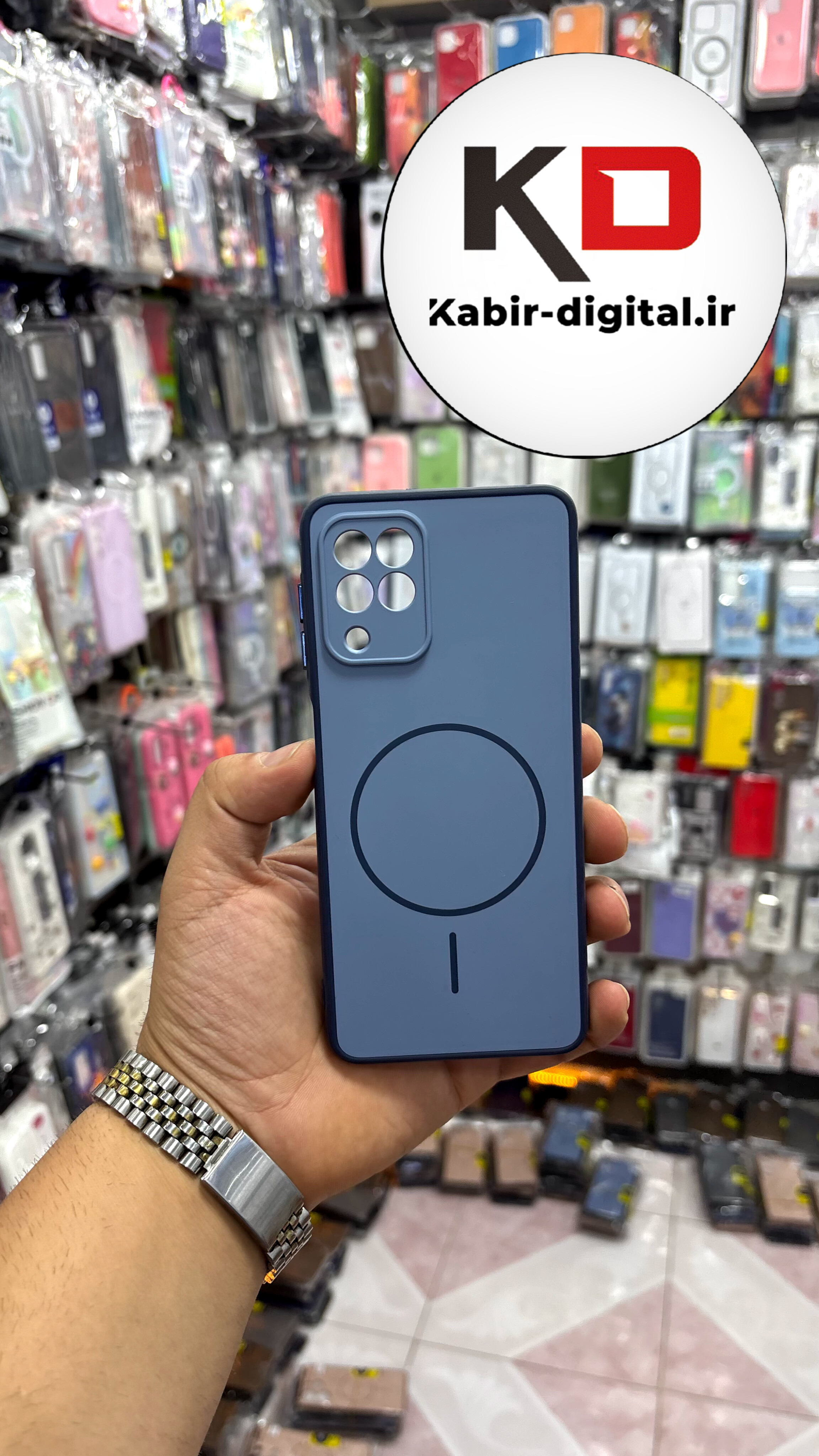 قاب گوشی Galaxy A22 4G سامسونگ سیلیکونی Soft Case پاستلی طرح مگ سیف Magsafe محافظ لنز دار آبی