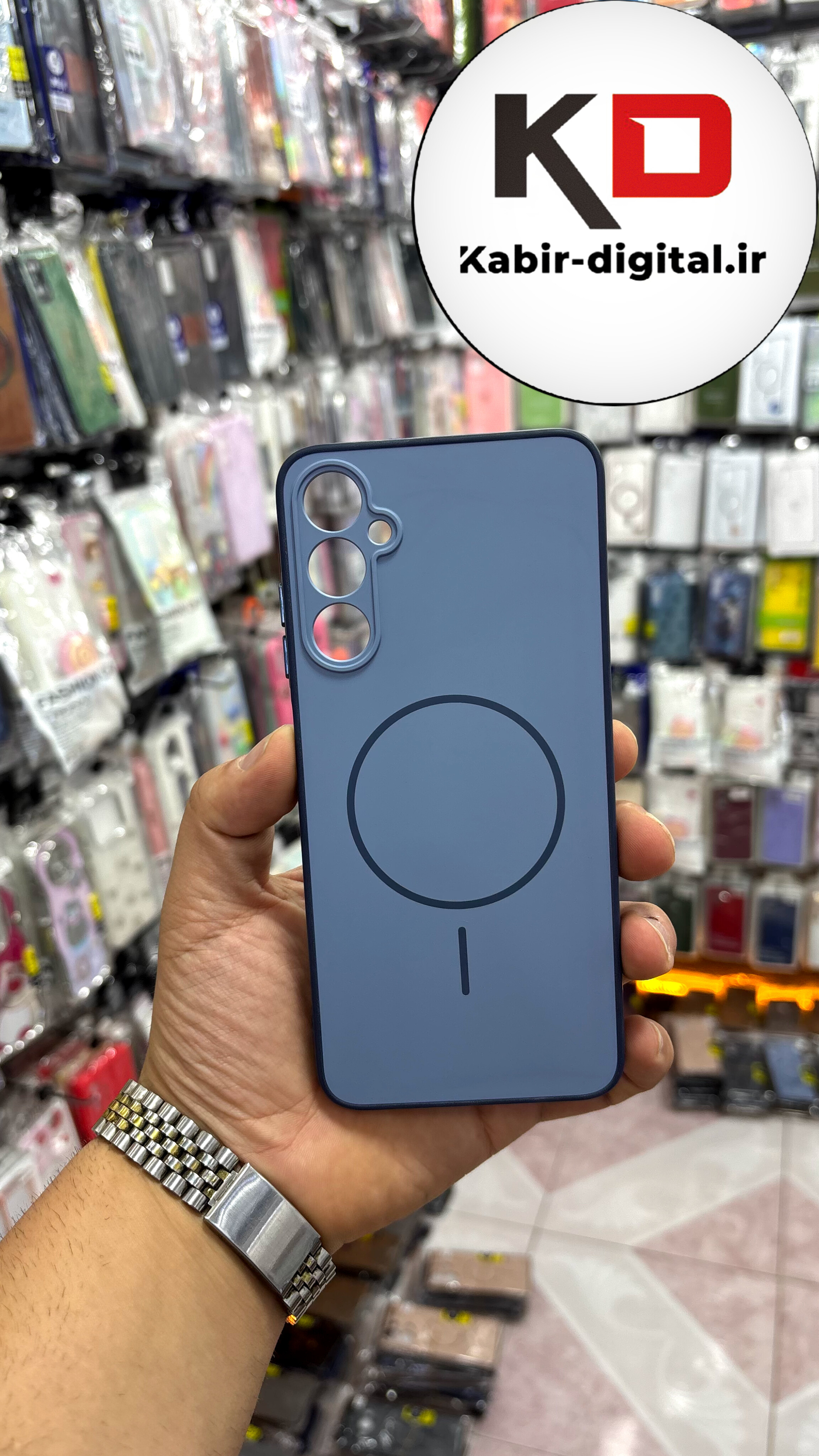 قاب گوشی Galaxy A05S سامسونگ سیلیکونی Soft Case پاستلی طرح مگ سیف Magsafe محافظ لنز دار آبی