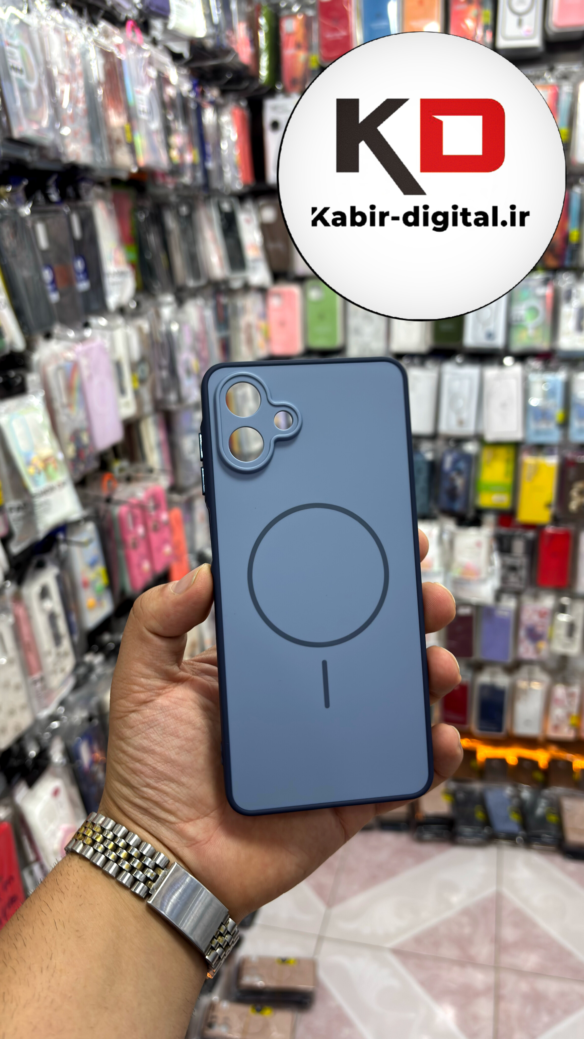 قاب گوشی Galaxy A06/A07 سامسونگ سیلیکونی Soft Case پاستلی طرح مگ سیف Magsafe محافظ لنز دار آبی