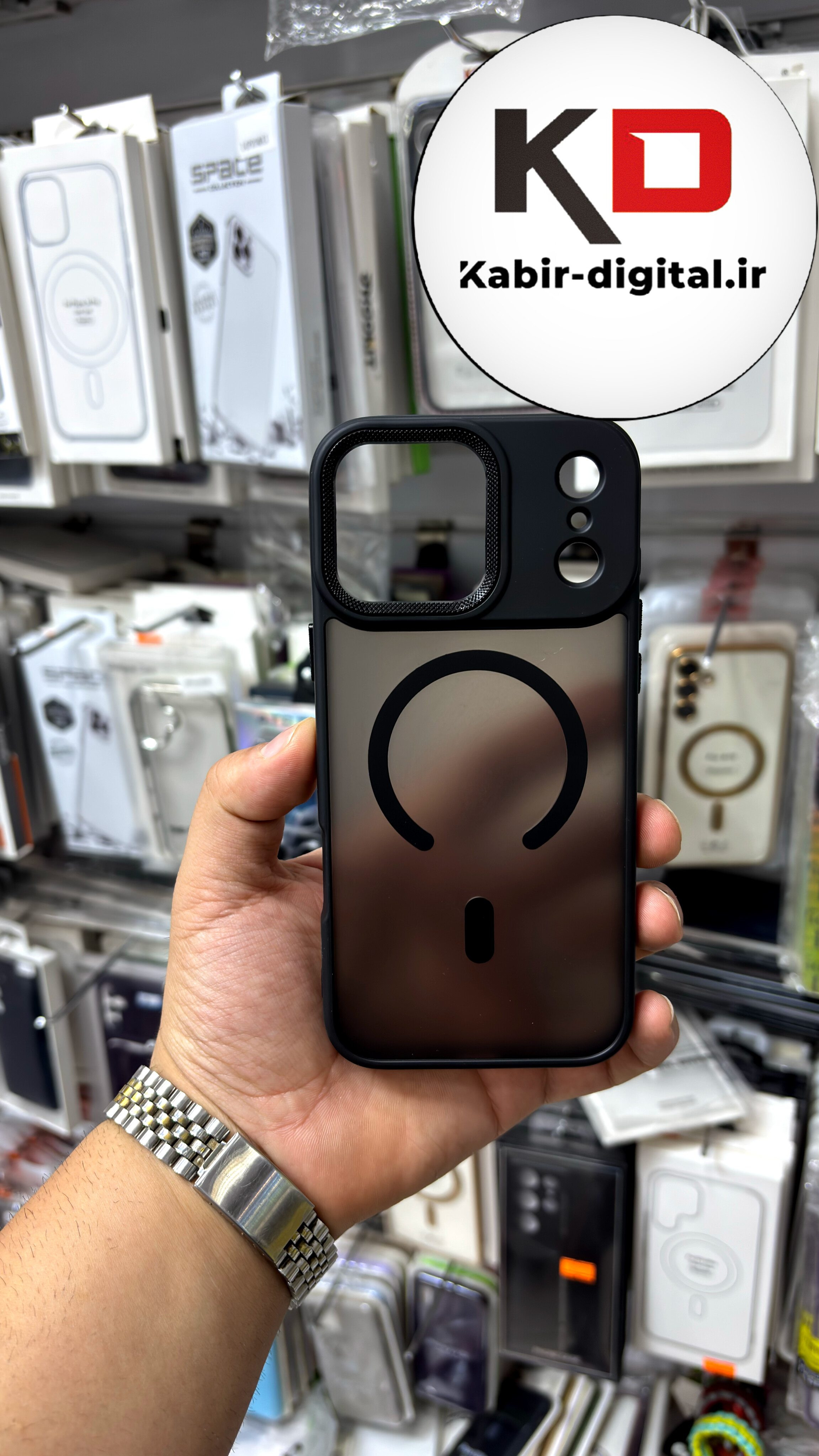 قاب گوشی iPhone 17 Pro Max آیفون مات دور Silicon مگ سیف Magsafe اورجینال اسپرت ایربگ دار لنز فلز برجسته مشکی