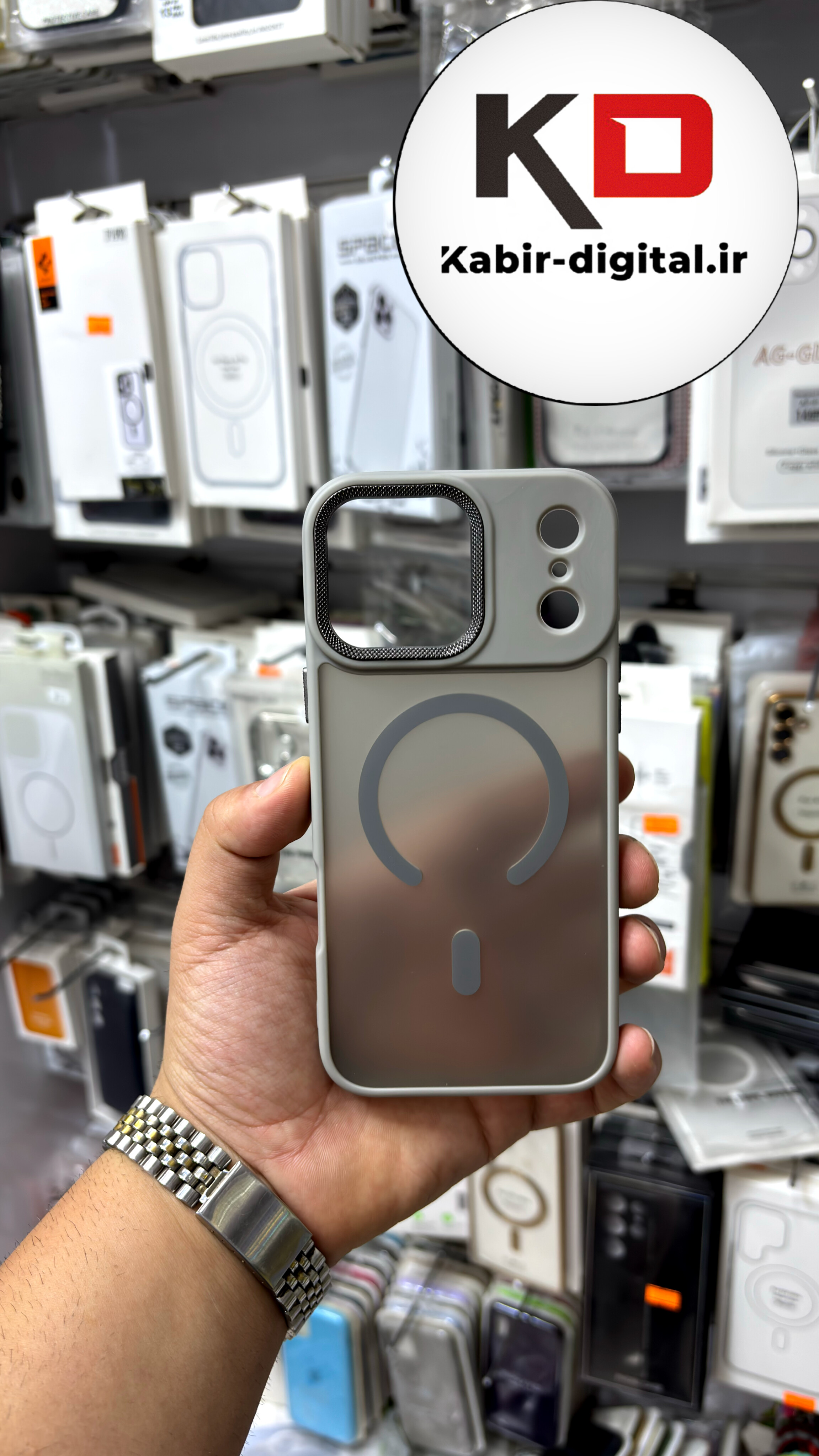 قاب گوشی iPhone 17 Pro Max آیفون مات دور Silicon مگ سیف Magsafe اورجینال اسپرت ایربگ دار لنز فلز برجسته طوسی