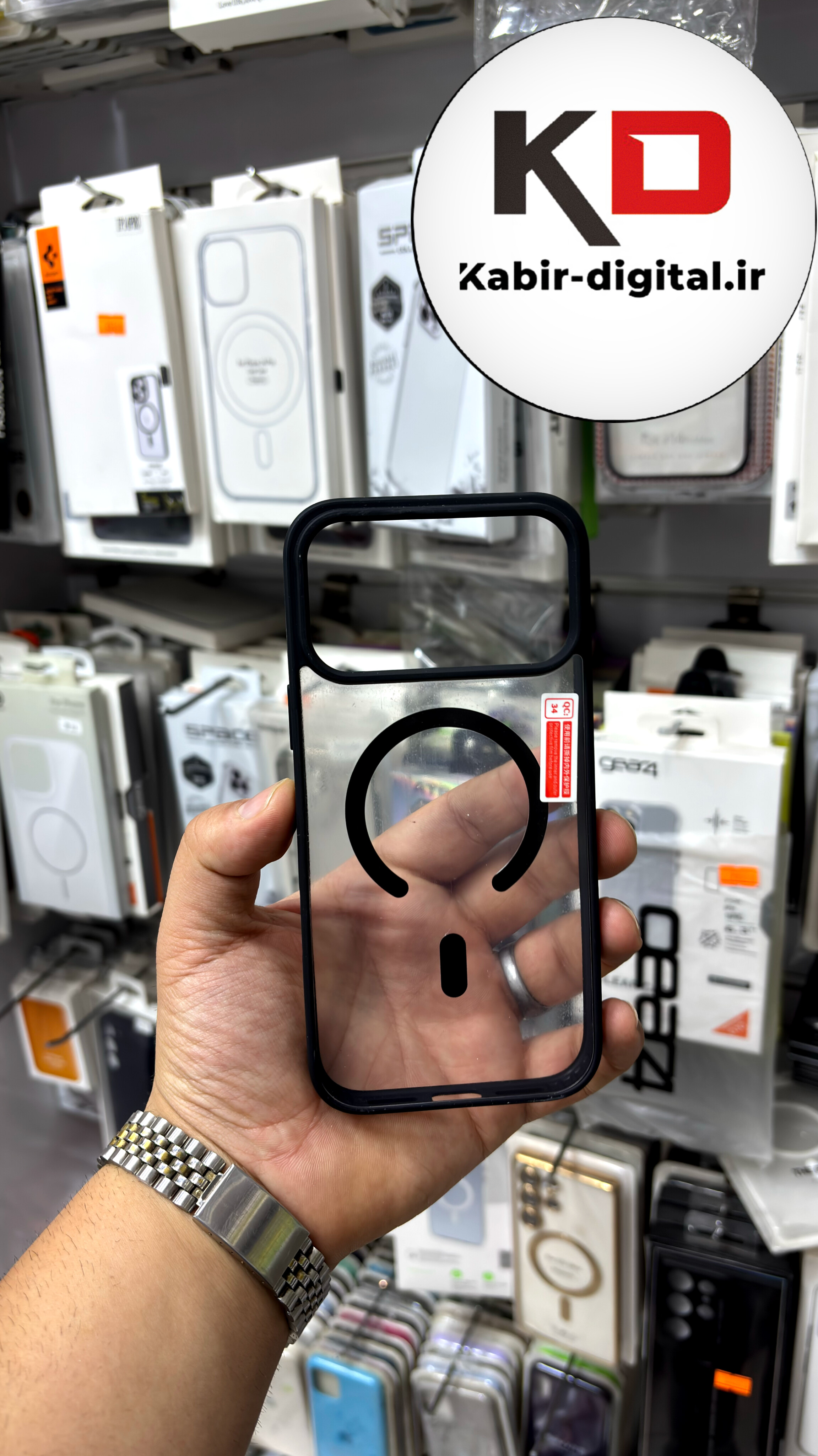 قاب گوشی iPhone 17 Pro Max آیفون V-SERIES مگ سیف Magsafe اورجینال شفاف ضد ضربه محافظ لنز برجسته مشکی