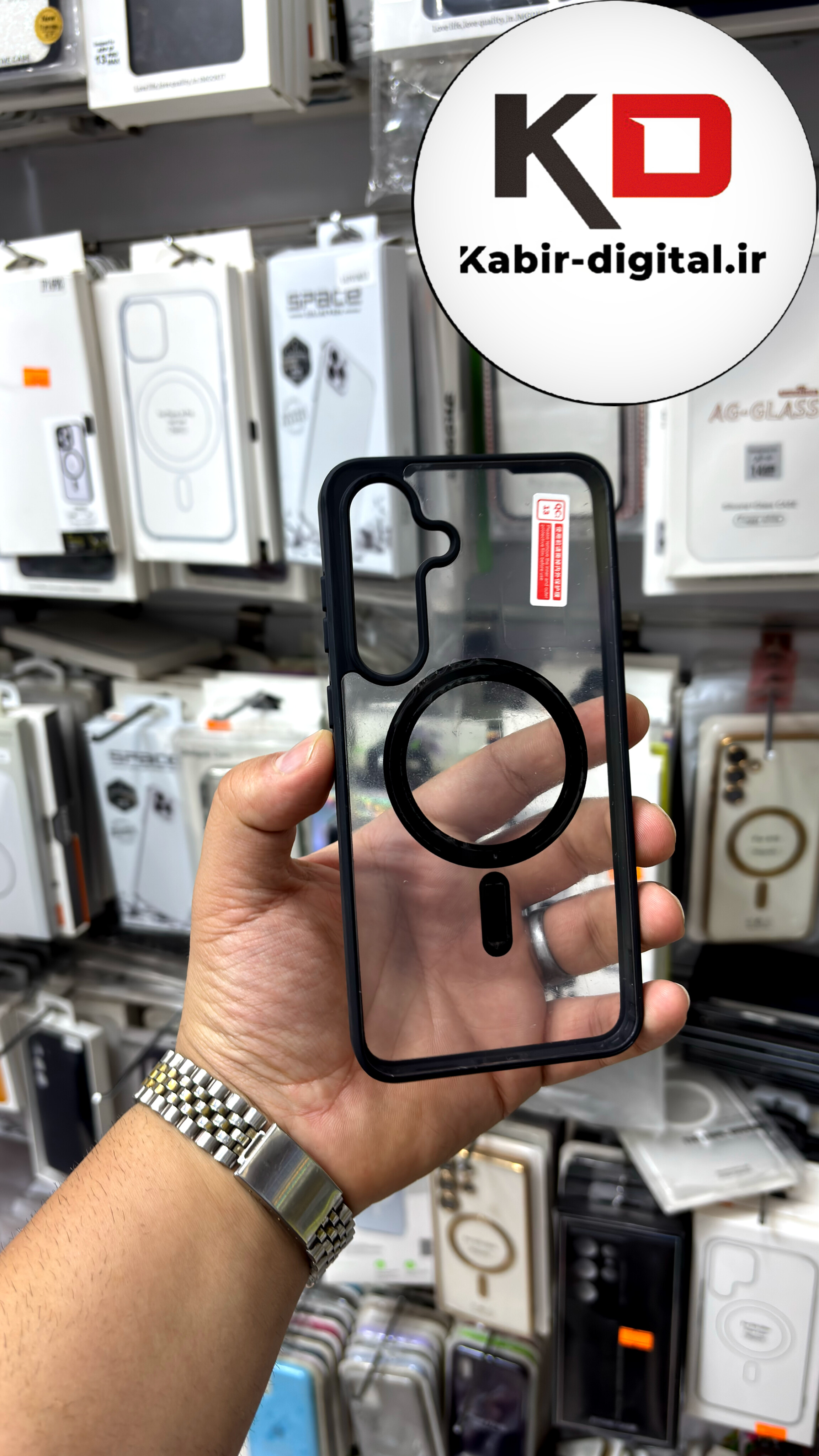قاب گوشی Galaxy S25 FE سامسونگ Magsafe مگ سیف دار اورجینال Clear Case شفاف لاکچری مشکی
