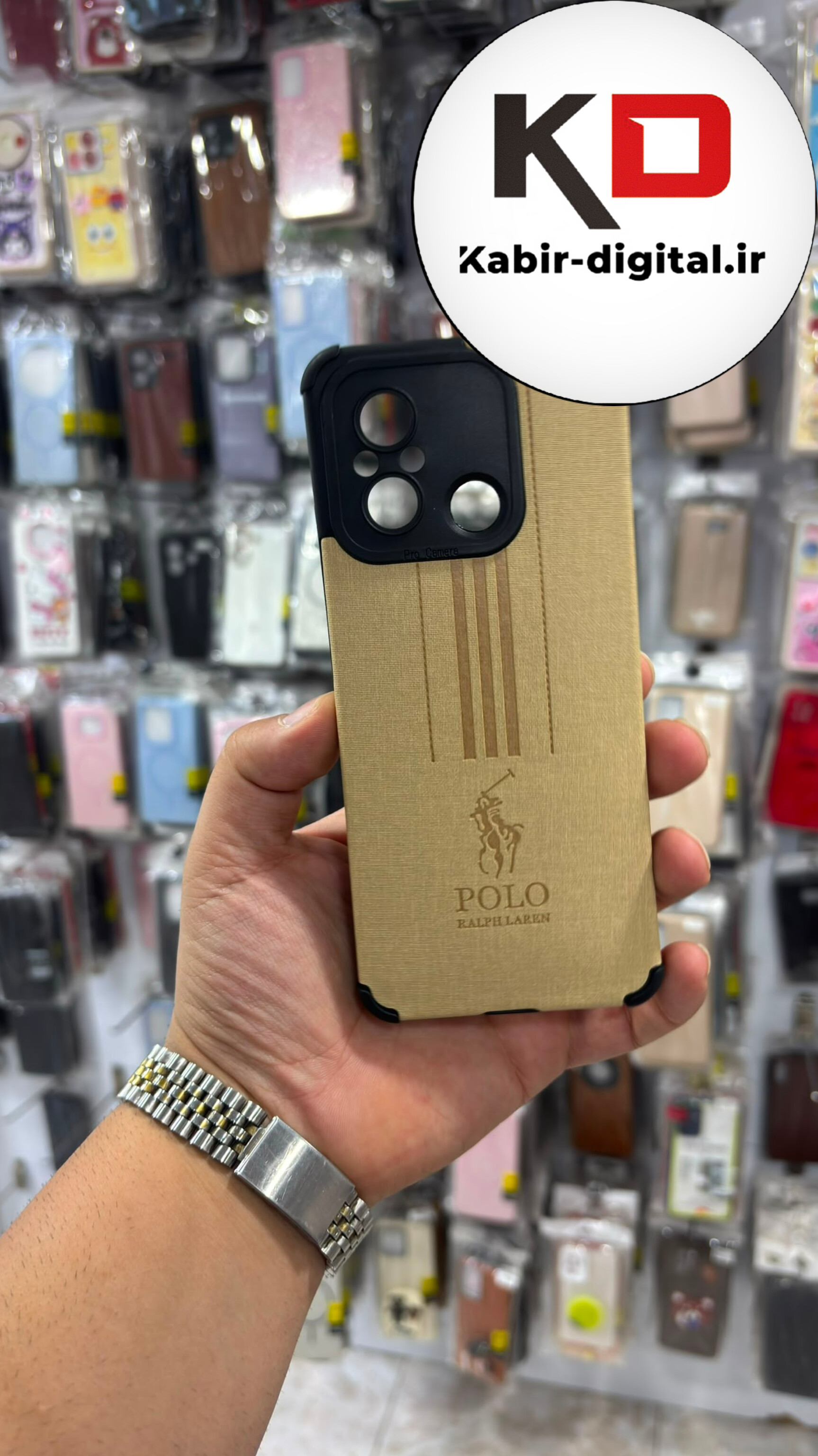 قاب گوشی Redmi 12C / Poco C55 شیائومی چرمی Polo پولو ایربگ دار کلاسیک برجسته  محافظ لنز دار طلایی