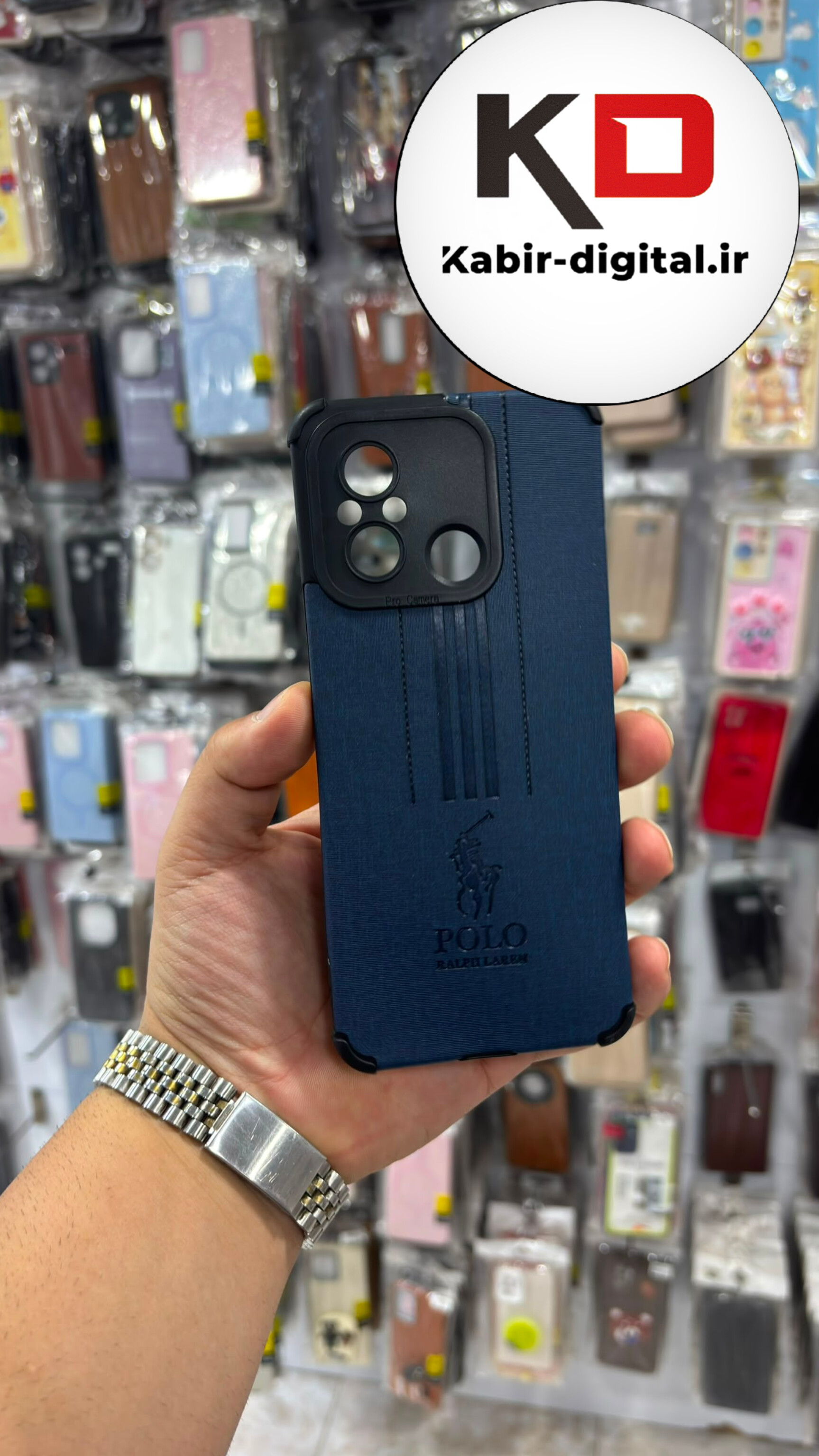 قاب گوشی Redmi 12C / Poco C55 شیائومی چرمی Polo پولو ایربگ دار کلاسیک برجسته سرمه ای محافظ لنز دار