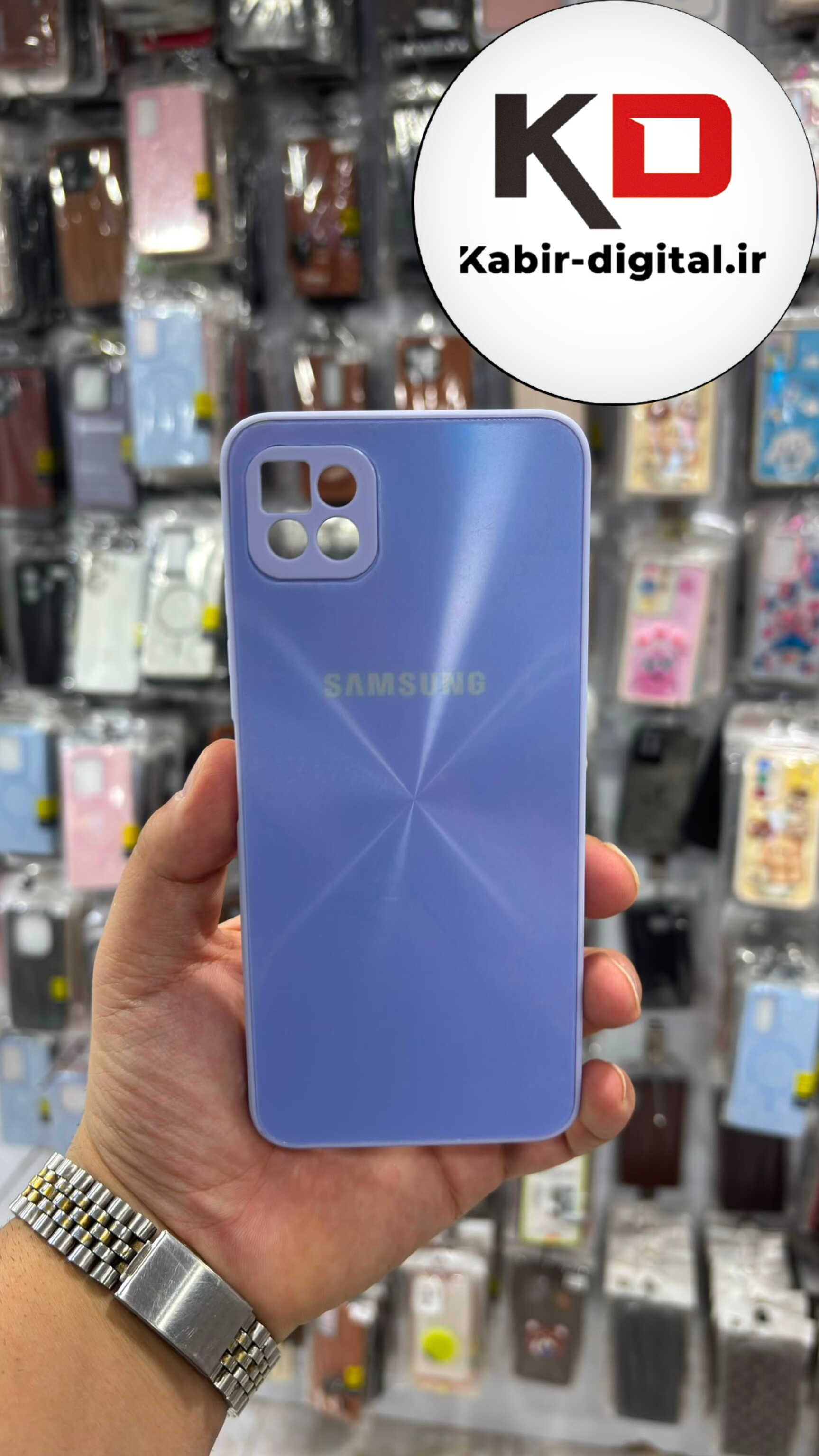 قاب گوشی Galaxy A22 5g سامسونگ براق اورجینال محافظ لنز دار رنگ یاسی