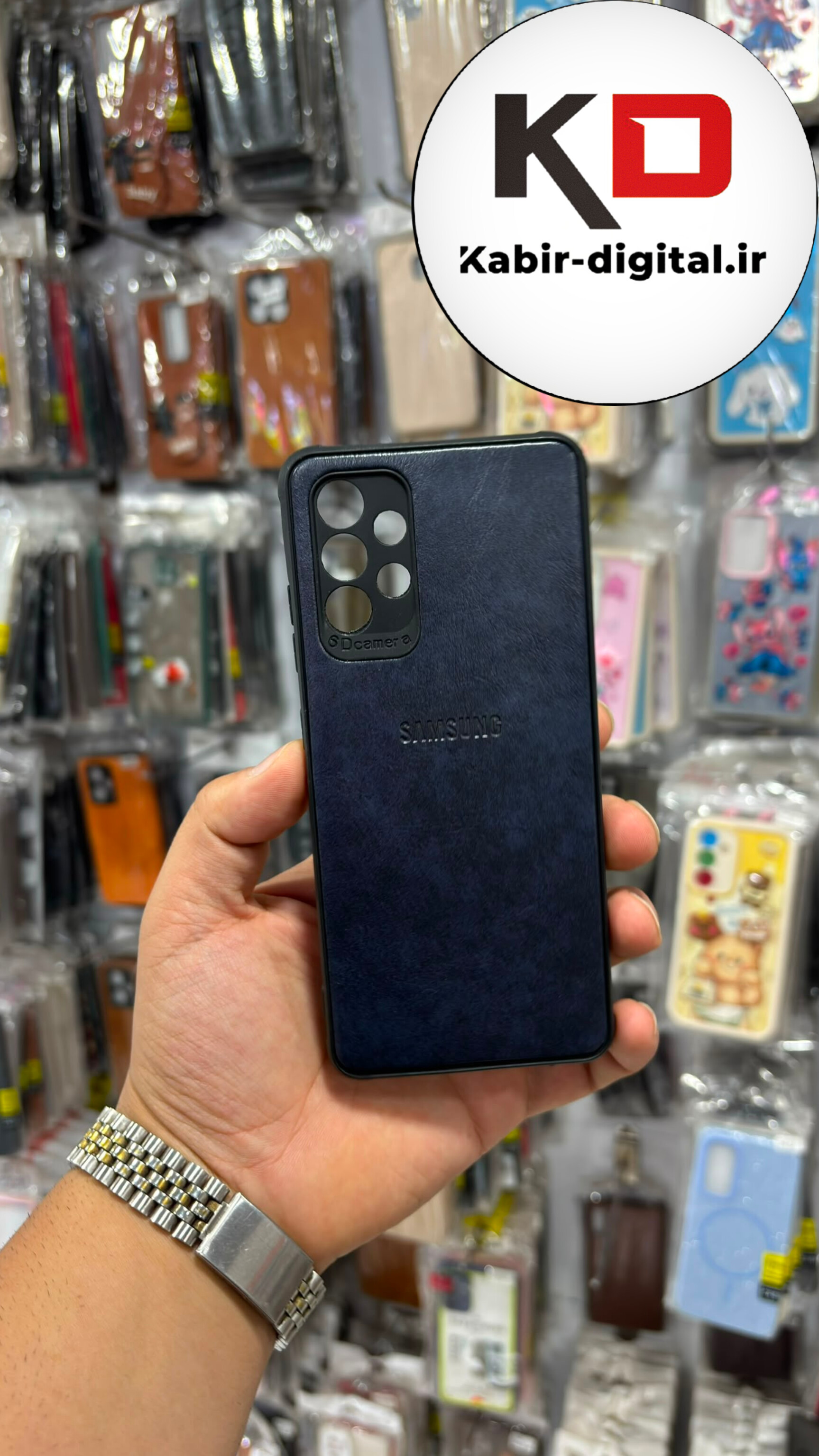 قاب گوشی Galaxy A32 سامسونگ طرح چرمی ساده محافظ لنزدار سرمه ایی