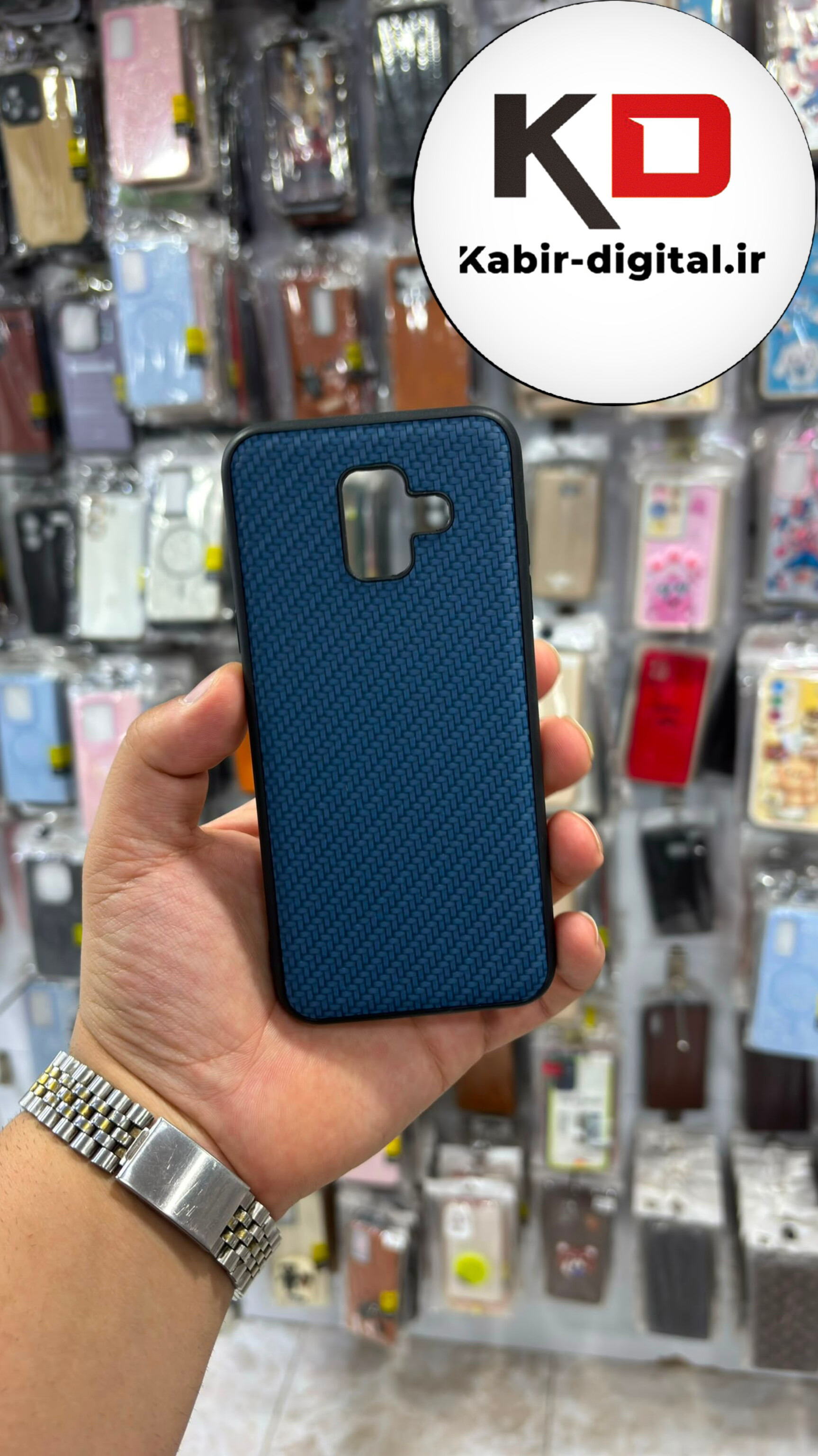 قاب گوشی Galaxy A6 2018 سامسونگ طرح ژله ای چرمی ساده محافظ لنزدار سرمه ایی