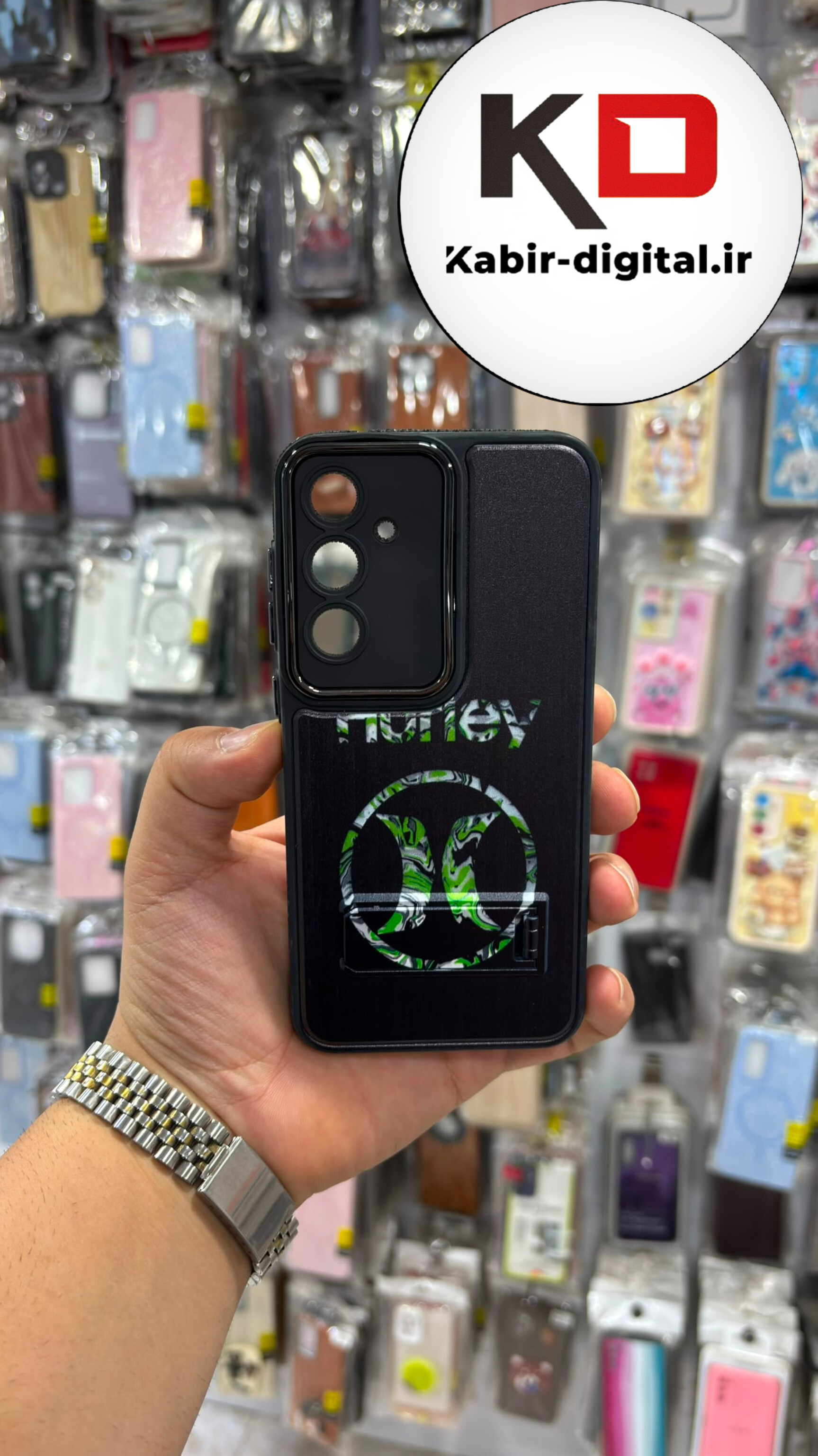 قاب گوشی Galaxy S23 FE سامسونگ ضد ضربه اورجینال لنز برجسته کرومی طرحدار استندشو محافظ لنزدار