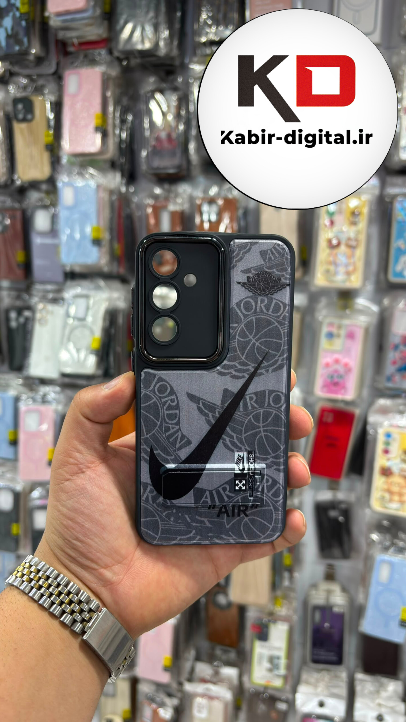 قاب گوشی Galaxy S23 FE سامسونگ ضد ضربه اورجینال لنز برجسته کرومی طرحدار استندشو محافظ لنزدار
