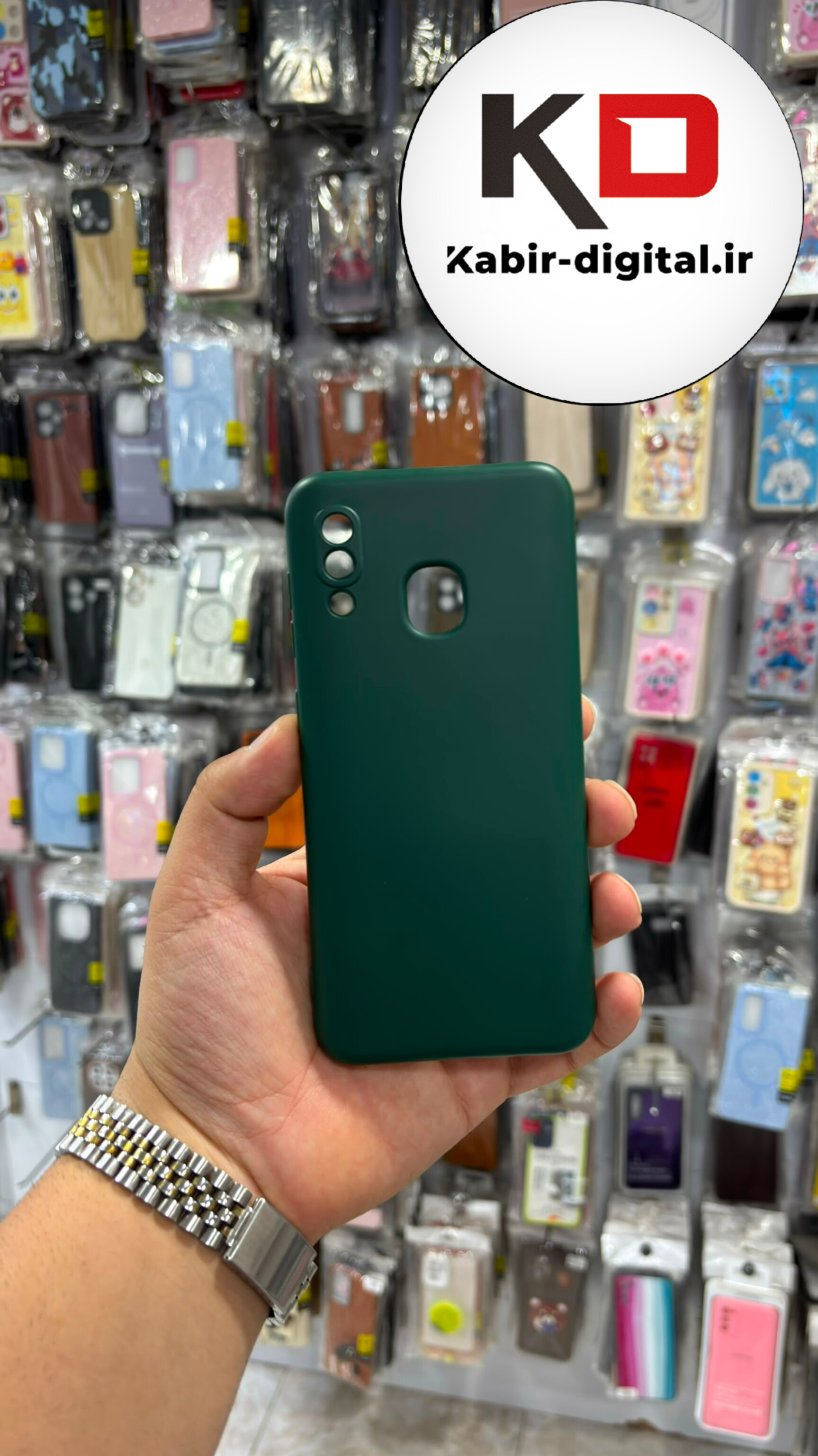 قاب گوشی Galaxy A20 / A30 سامسونگ  سیلیکونی اورجینال داخل پارچه محافظ لنزدار سبز تیره