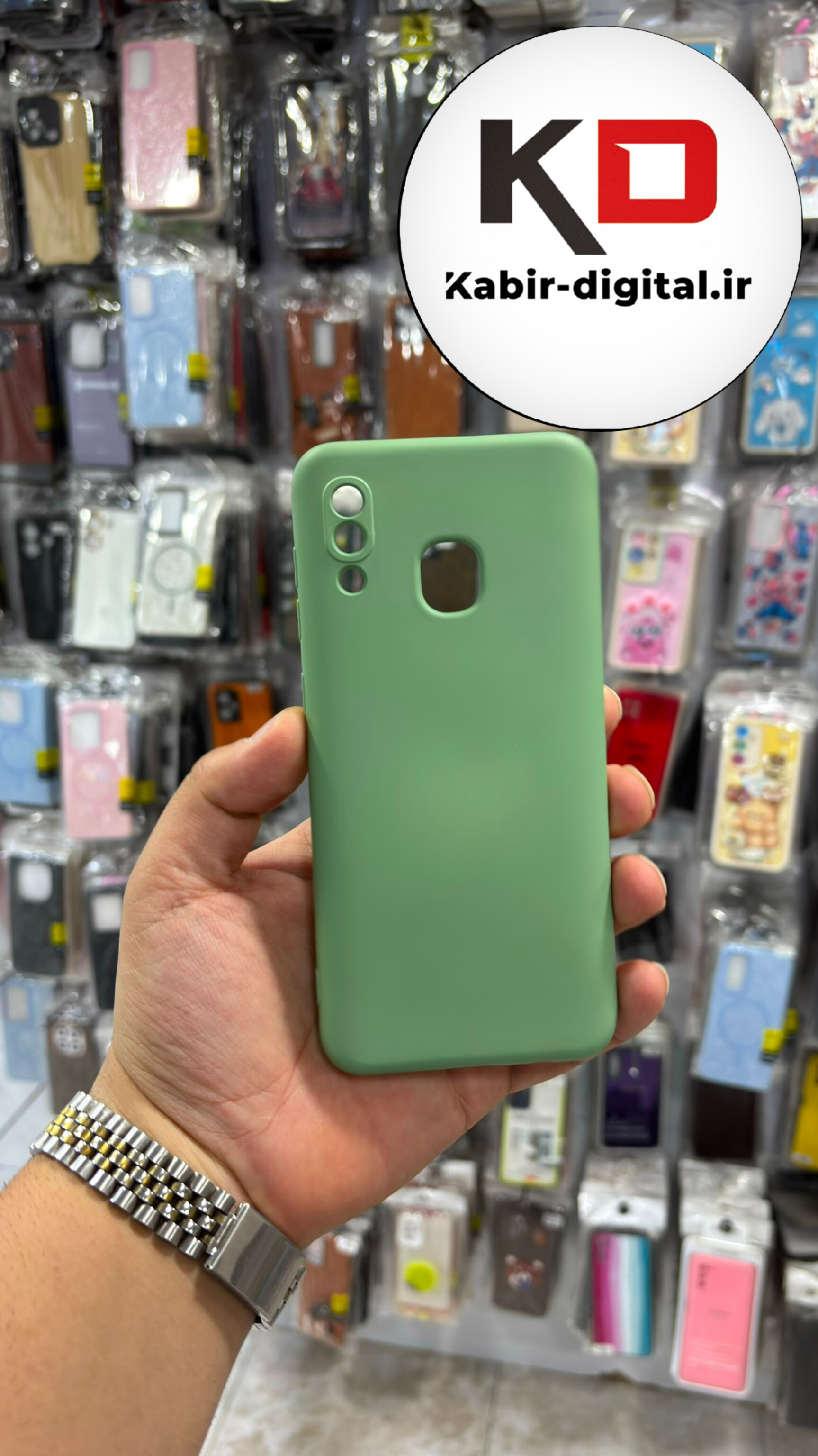 قاب گوشی Galaxy A20 / A30 سامسونگ  سیلیکونی اورجینال داخل پارچه محافظ لنزدار سبز پسته ایی