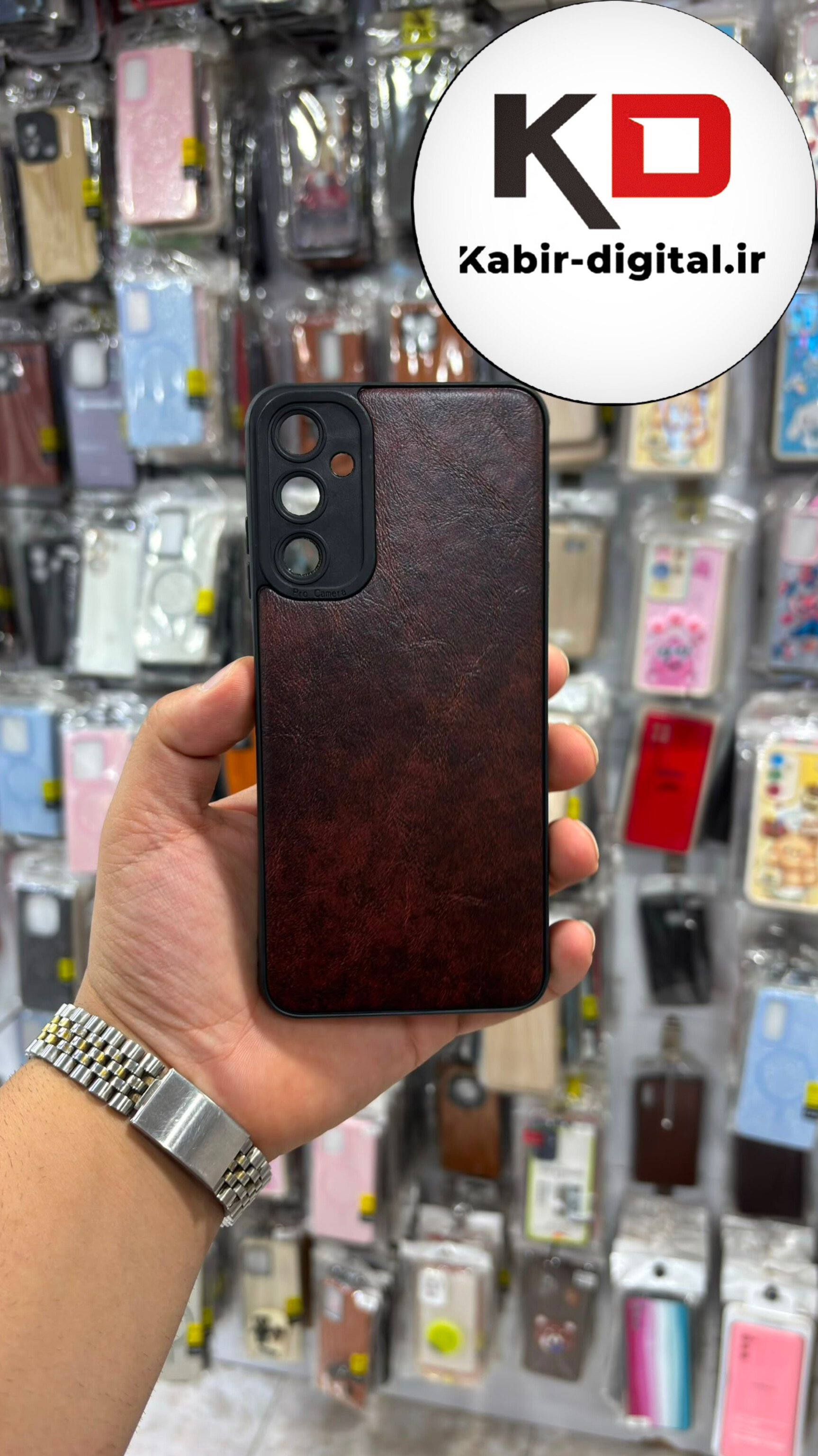 قاب گوشی Galaxy A05S سامسونگ سیلیکونی چرمی ساده محافظ لنزدار قهوه ایی