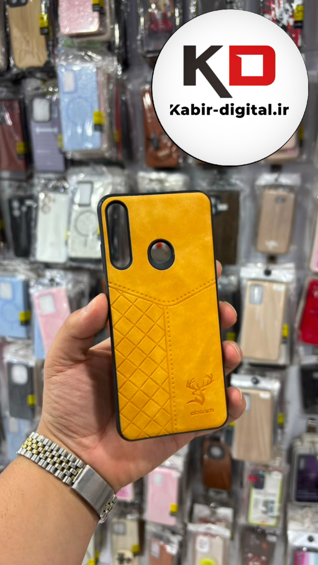 قاب گوشی  Y6P  2020 هواوی  چرمی ژله ای طرح گوزنی DEER محافظ لنز دار ایربگ دار زرد