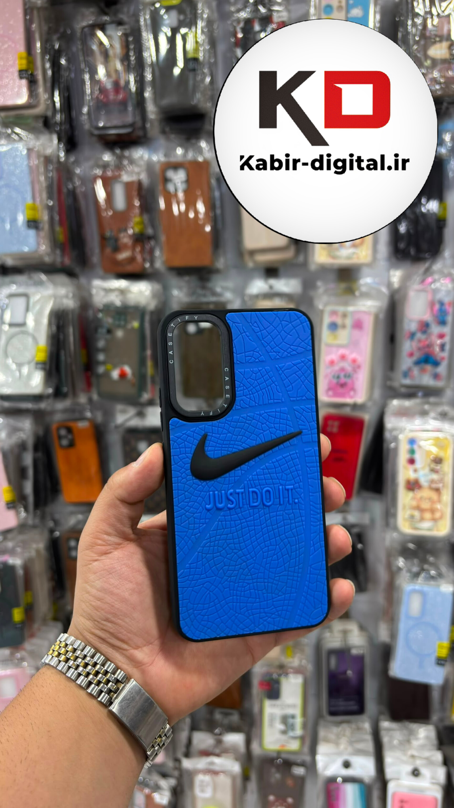 قاب گوشی Galaxy A35 سامسونگ  سیلیکونی Solid Case برجسته سه بعدی آبی نایک
