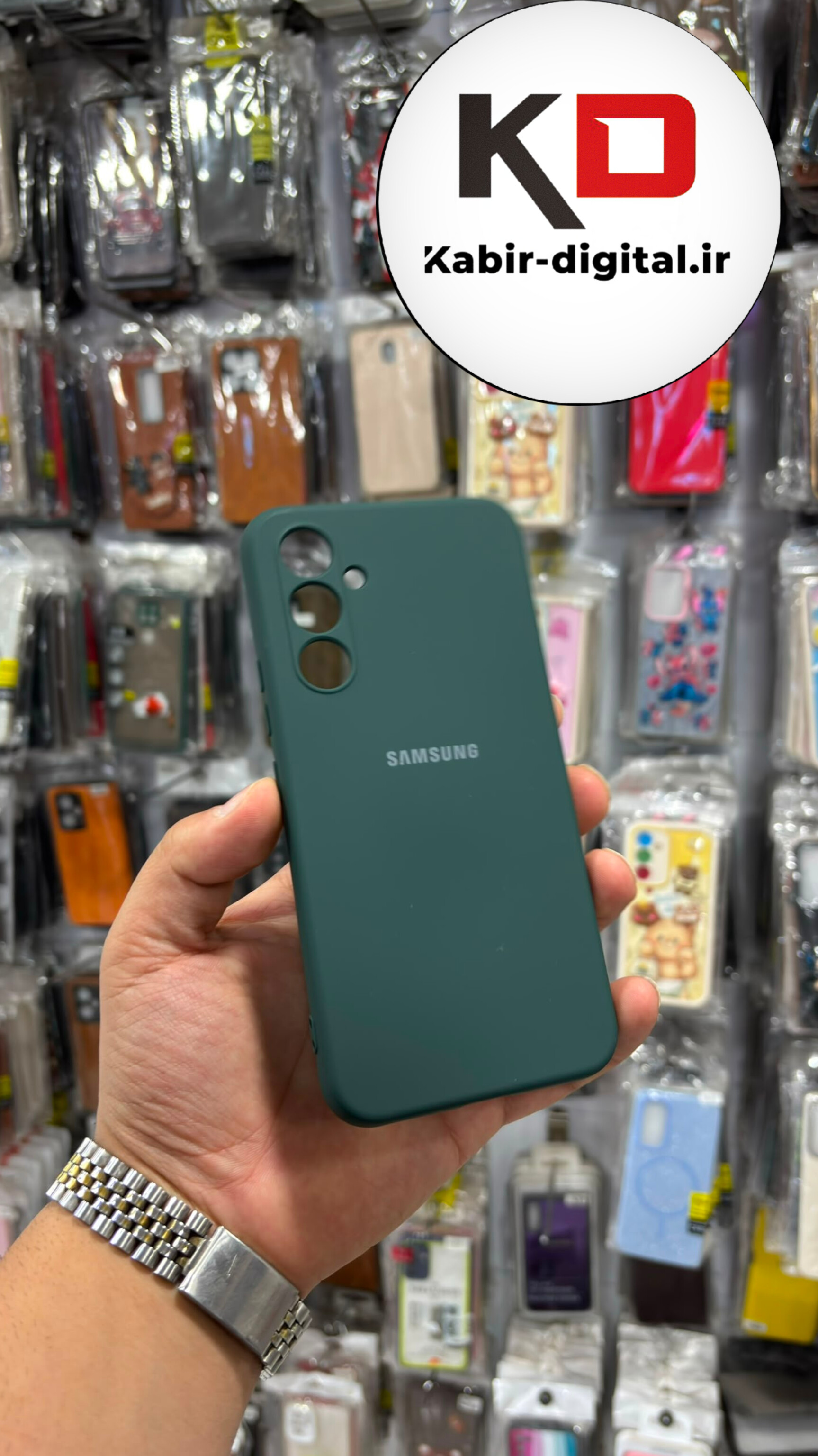 قاب گوشی Galaxy A54 سامسونگ سیلیکونی اورجینال درجه یک داخل پارچه درجه یک محافظ لنزدار سبز تیره