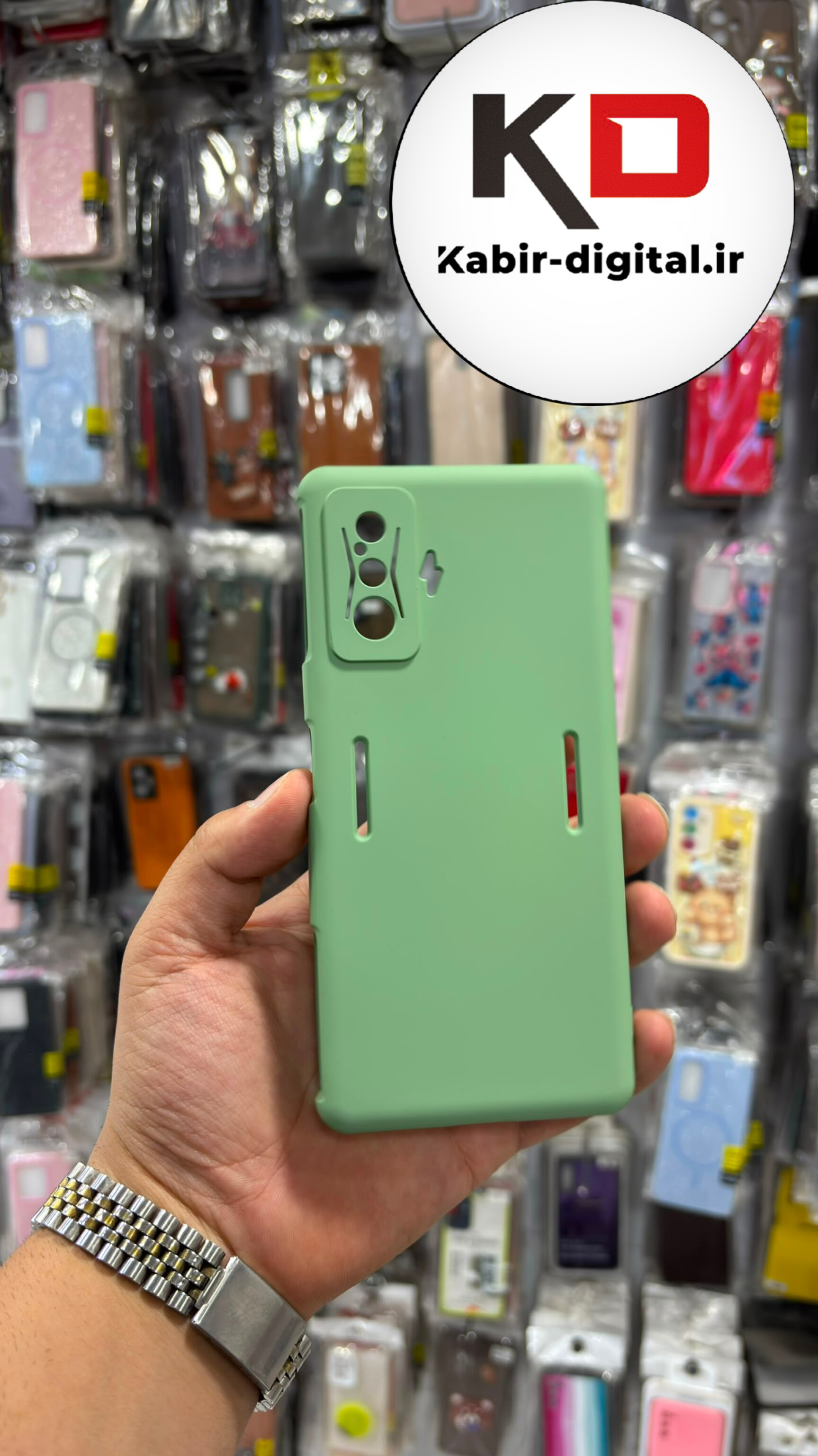 قاب گوشی Poco F4 GT / Redmi K50 Gaming شیائومی سیلیکونی اورجینال درجه یک زیر بسته داخل پارچه سبز پسته ایی محافظ لنز دار
