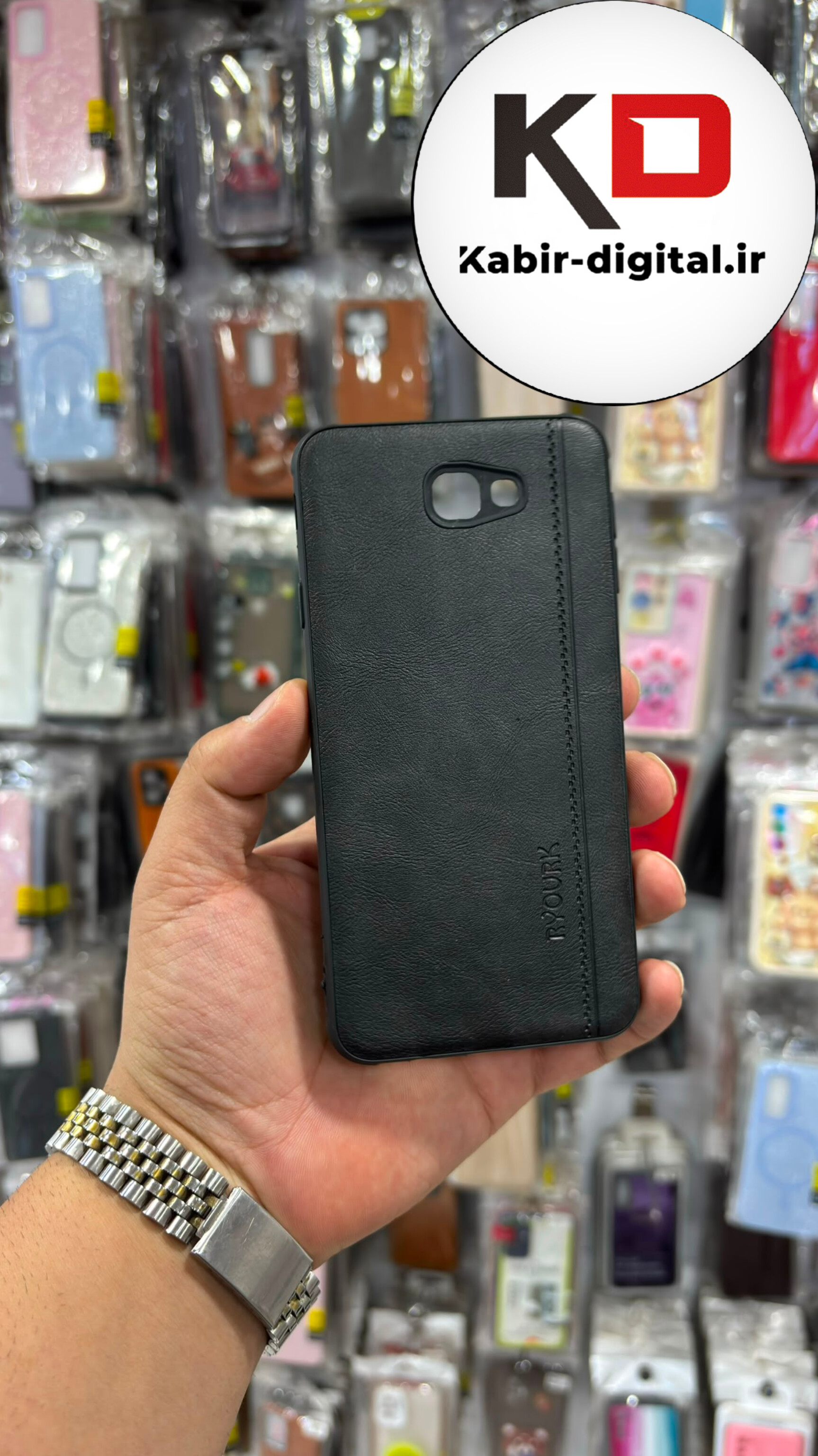 قاب گوشی Galaxy J7 Prime سامسونگ چرمی طرح دوخت RYOURK کلاسیک ایربگ دار مشکی محافظ لنز دار