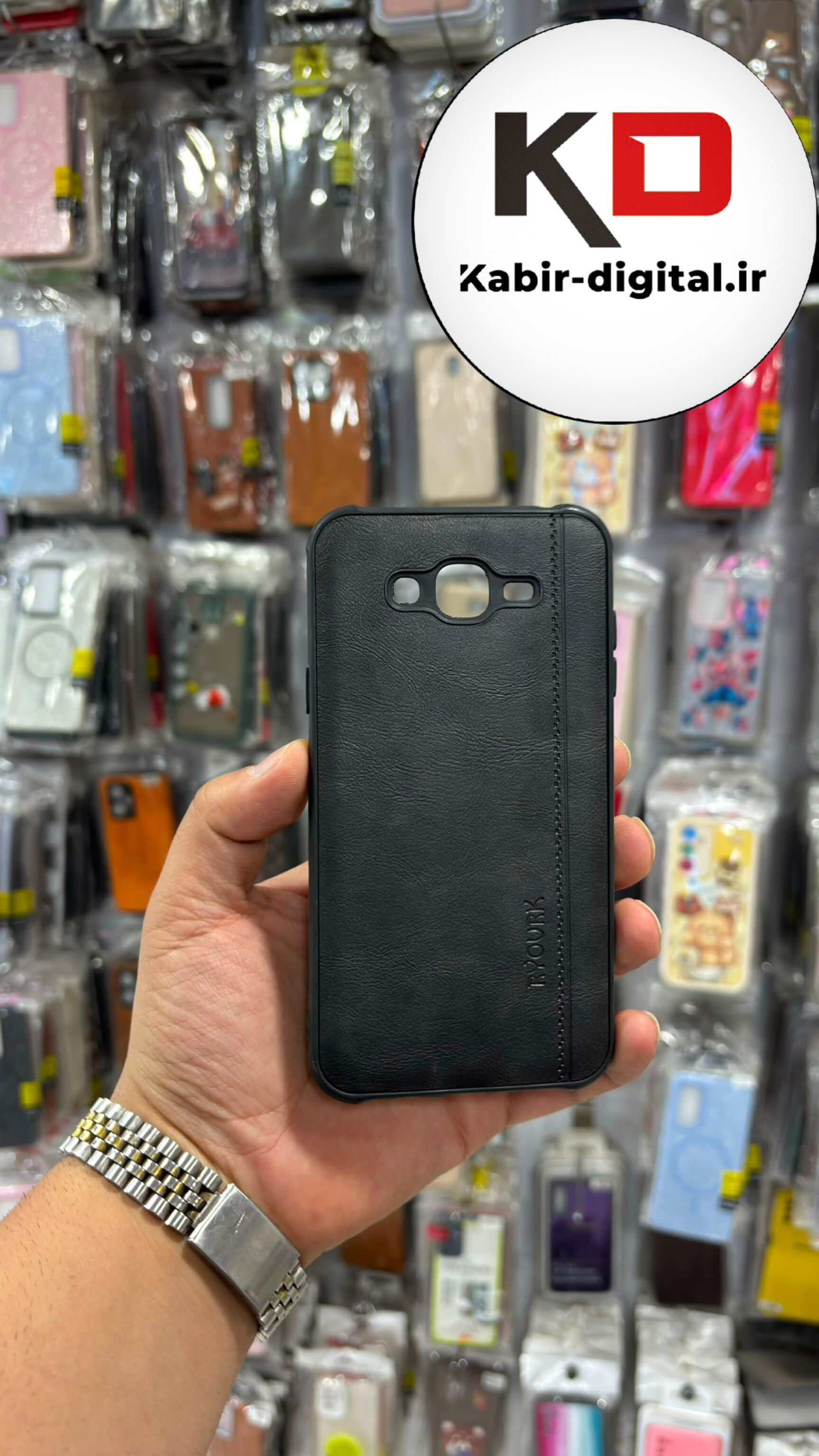 قاب گوشی Galaxy J7 / Galaxy J700 / J7 2015 سامسونگ چرمی طرح دوخت RYOURK کلاسیک ایربگ دار مشکی محافظ لنز دار